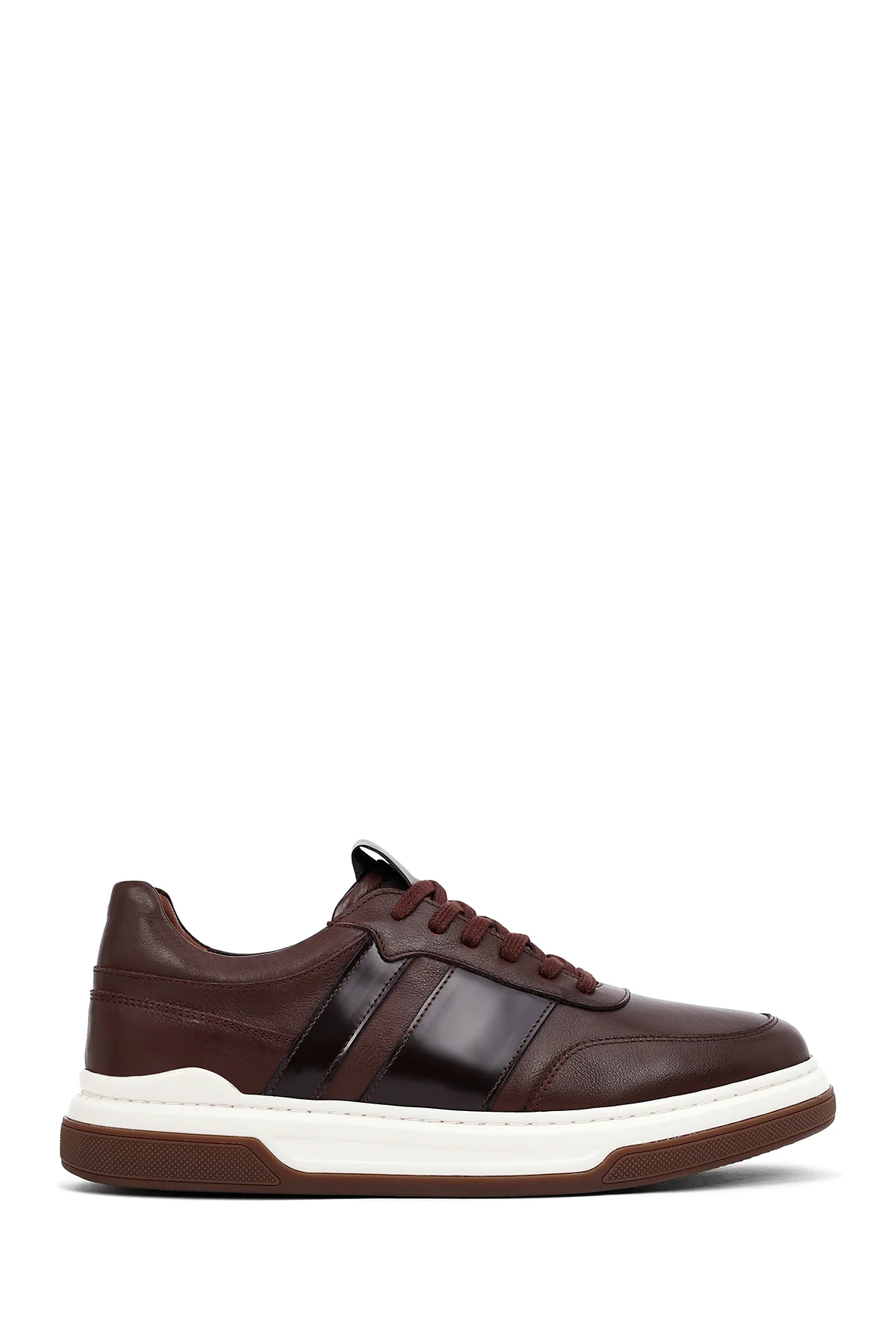 Erkek Kahverengi Bağcıklı Deri Sneaker