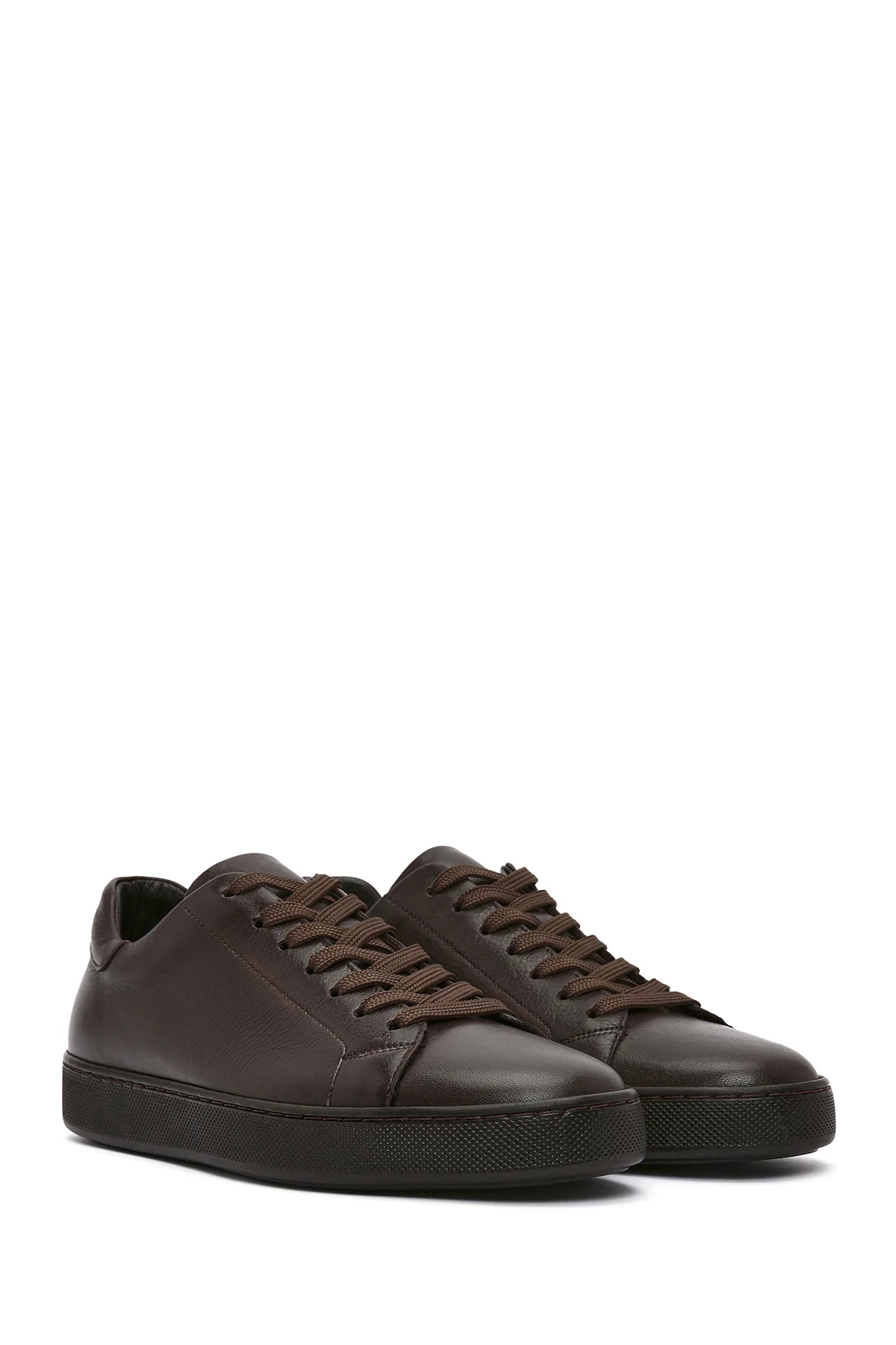 Erkek Kahverengi Bağcıklı Deri Sneaker - Image 2