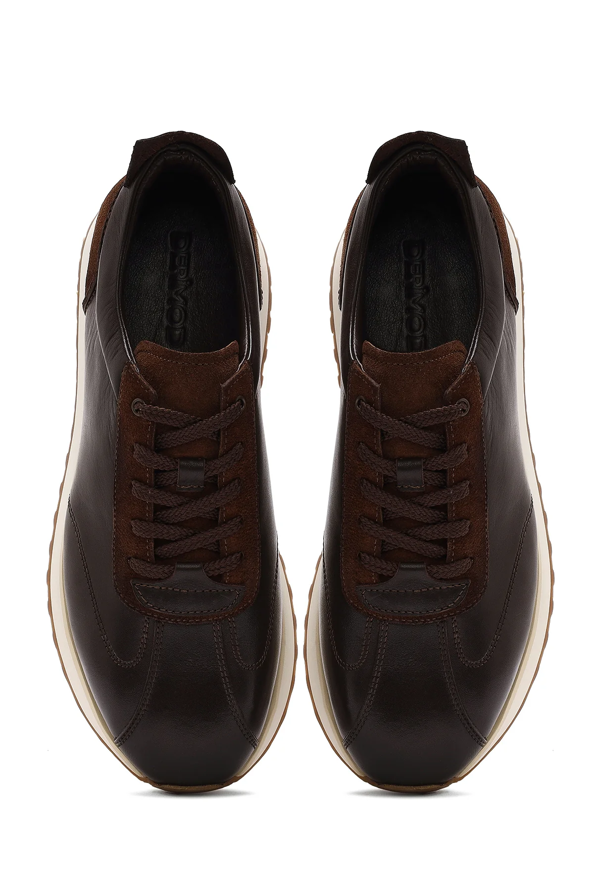 Erkek Kahverengi Bağcıklı Kalın Tabanlı Deri Sneaker - Image 7