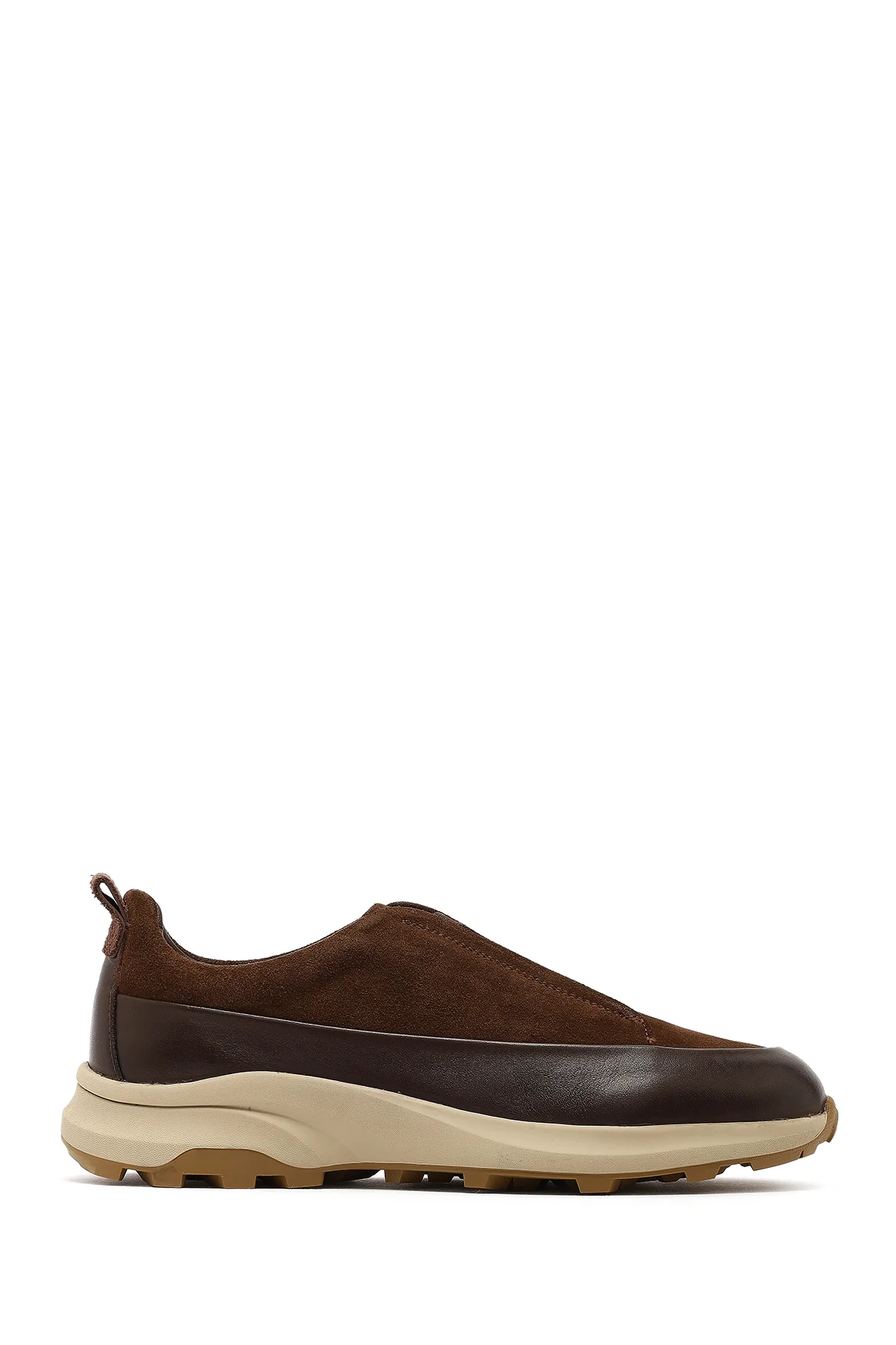 Erkek Kahverengi Kalın Tabanlı Deri Casual Sneaker