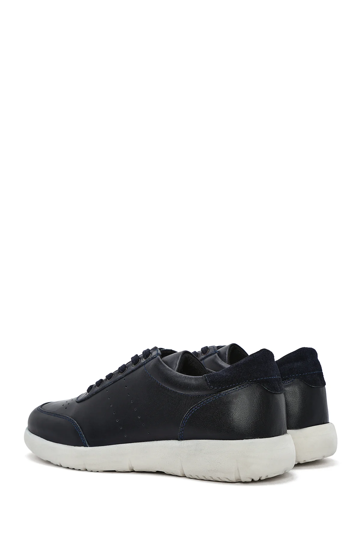 Erkek Lacivert Bağcıklı Deri Casual Sneaker - Image 5