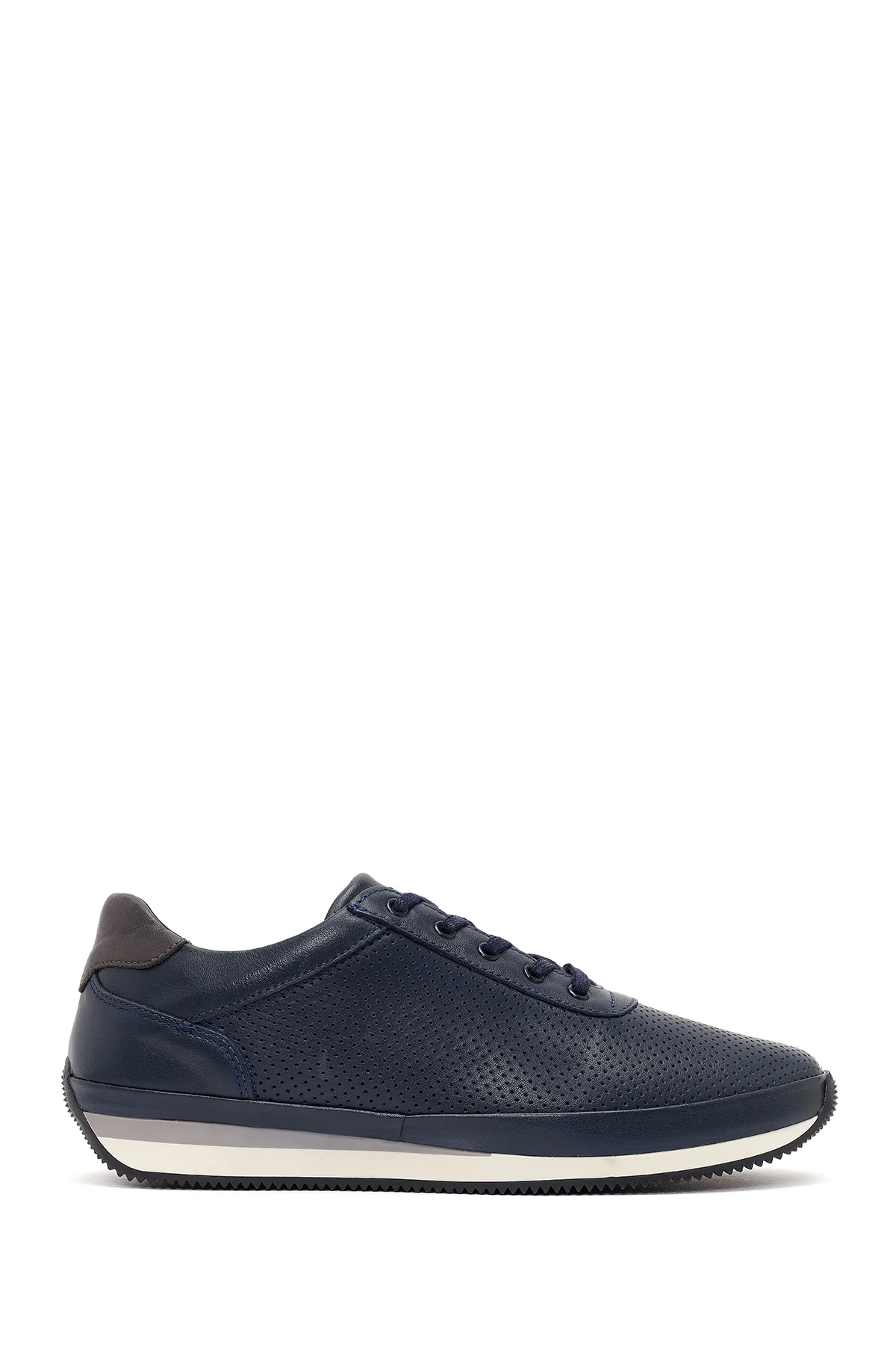 Erkek Lacivert Bağcıklı Deri Casual Sneaker