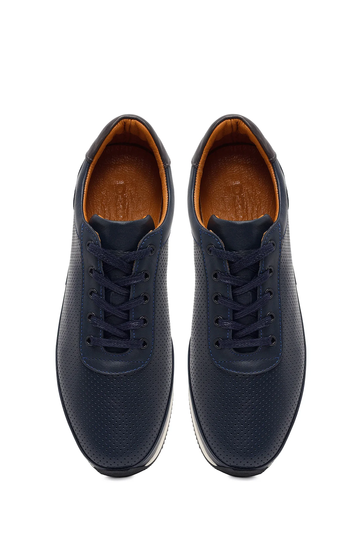 Erkek Lacivert Bağcıklı Deri Casual Sneaker - Image 5
