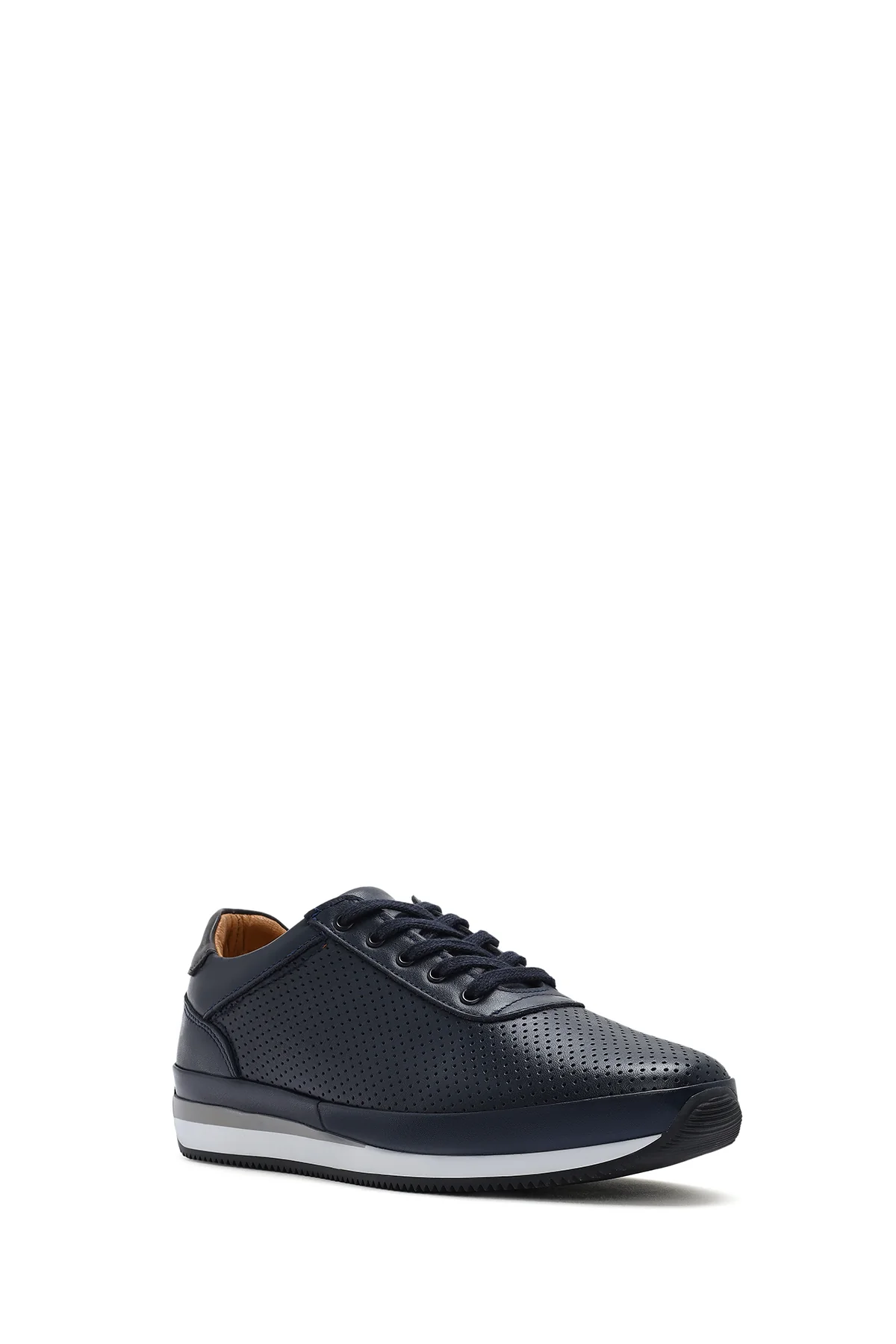 Erkek Lacivert Bağcıklı Deri Casual Sneaker - Image 7