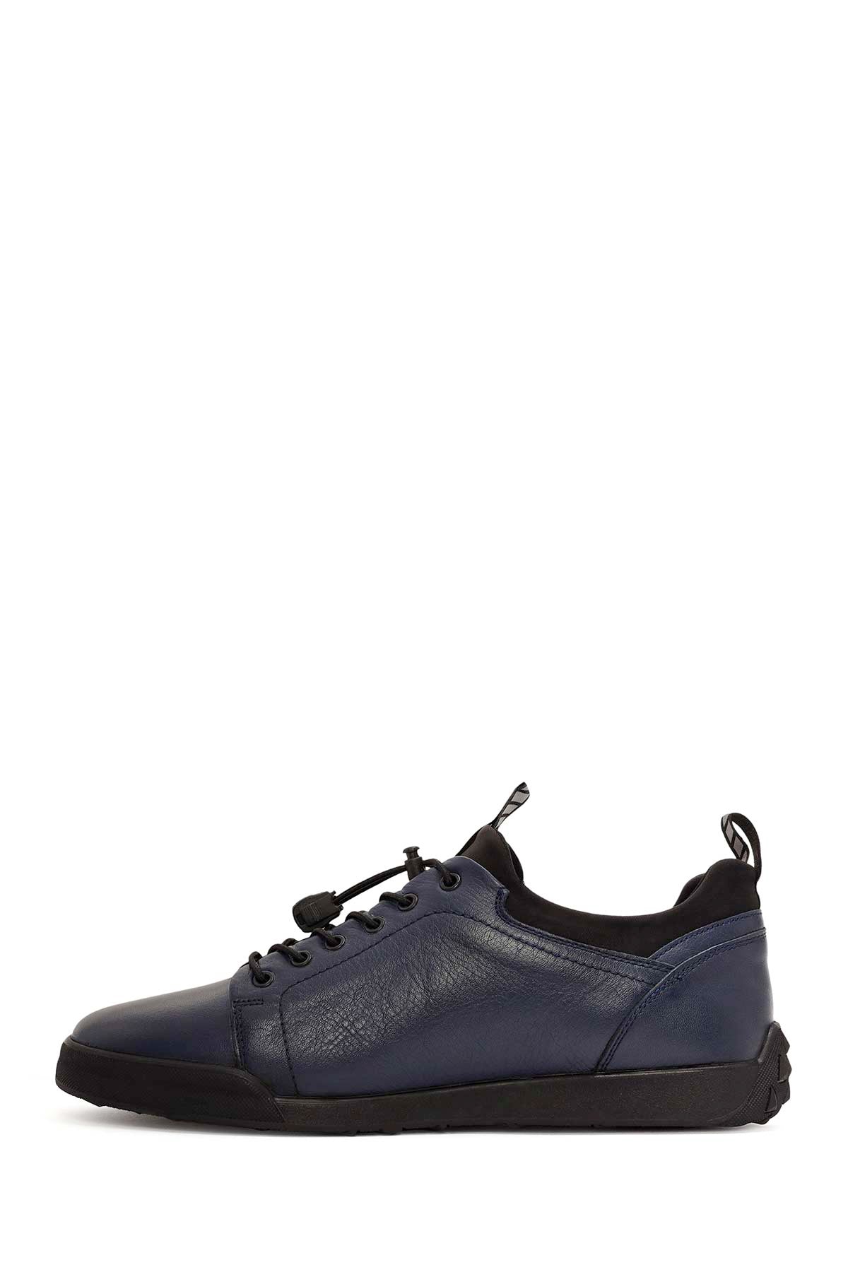 Erkek Lacivert Bağcıklı Deri Sneaker - Image 2