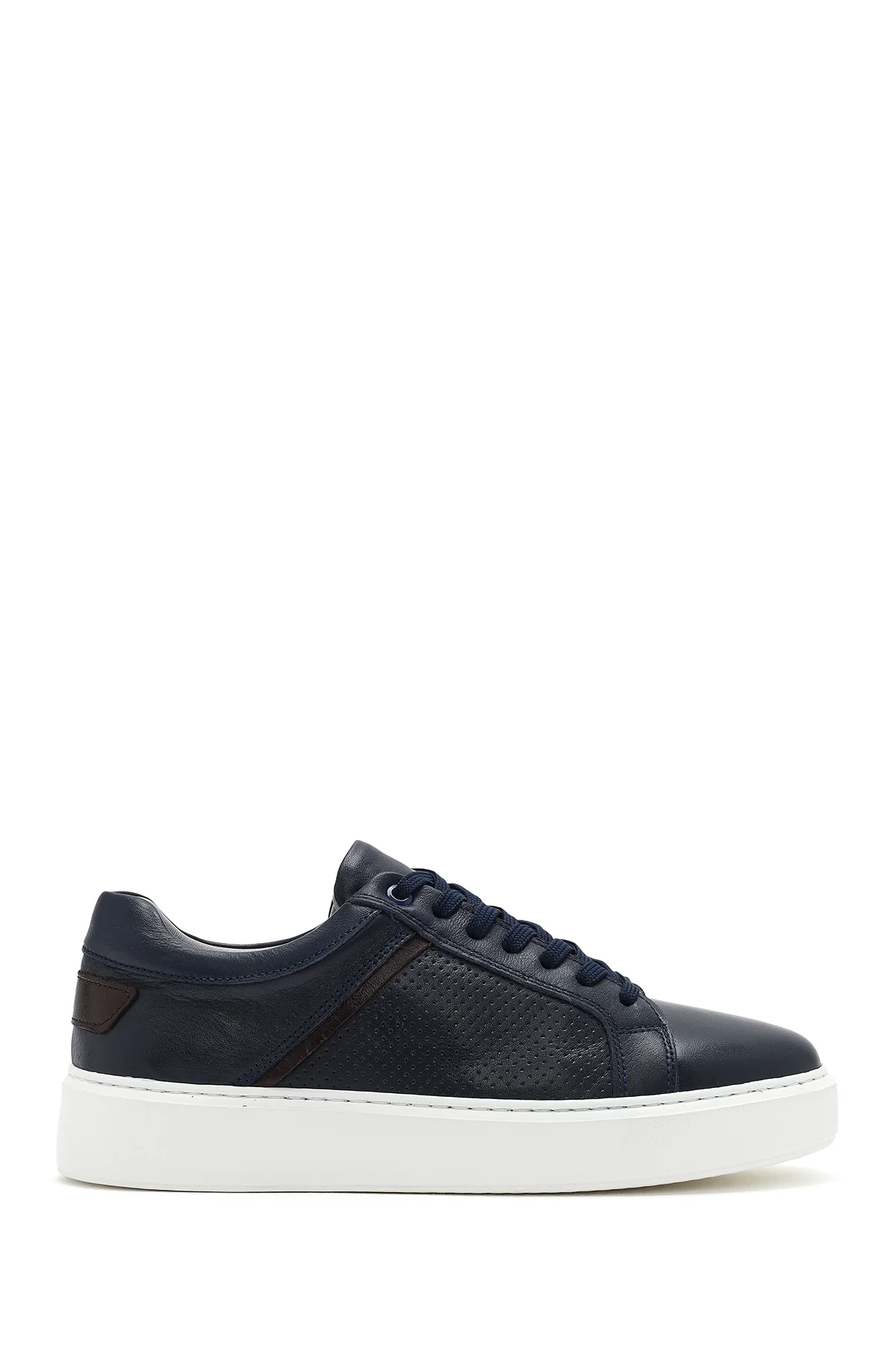 Erkek Lacivert Bağcıklı Deri Sneaker