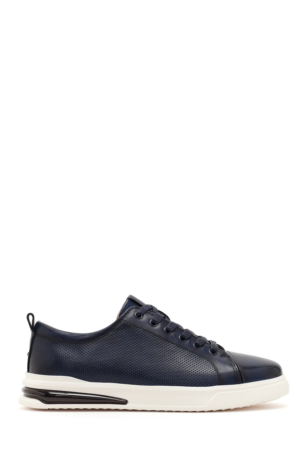 Erkek Lacivert Bağcıklı Deri Sneaker
