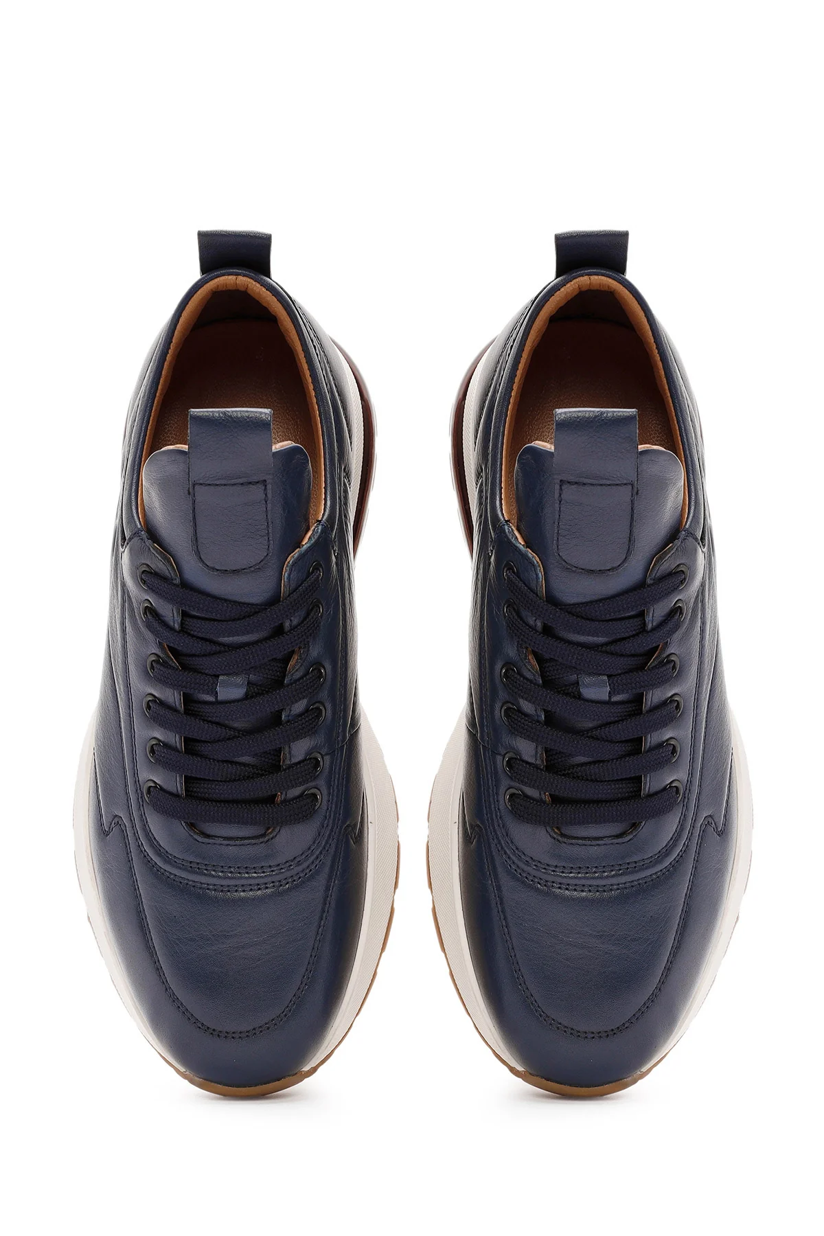Erkek Lacivert Bağcıklı Kalın Tabanlı Deri Sneaker - Image 7