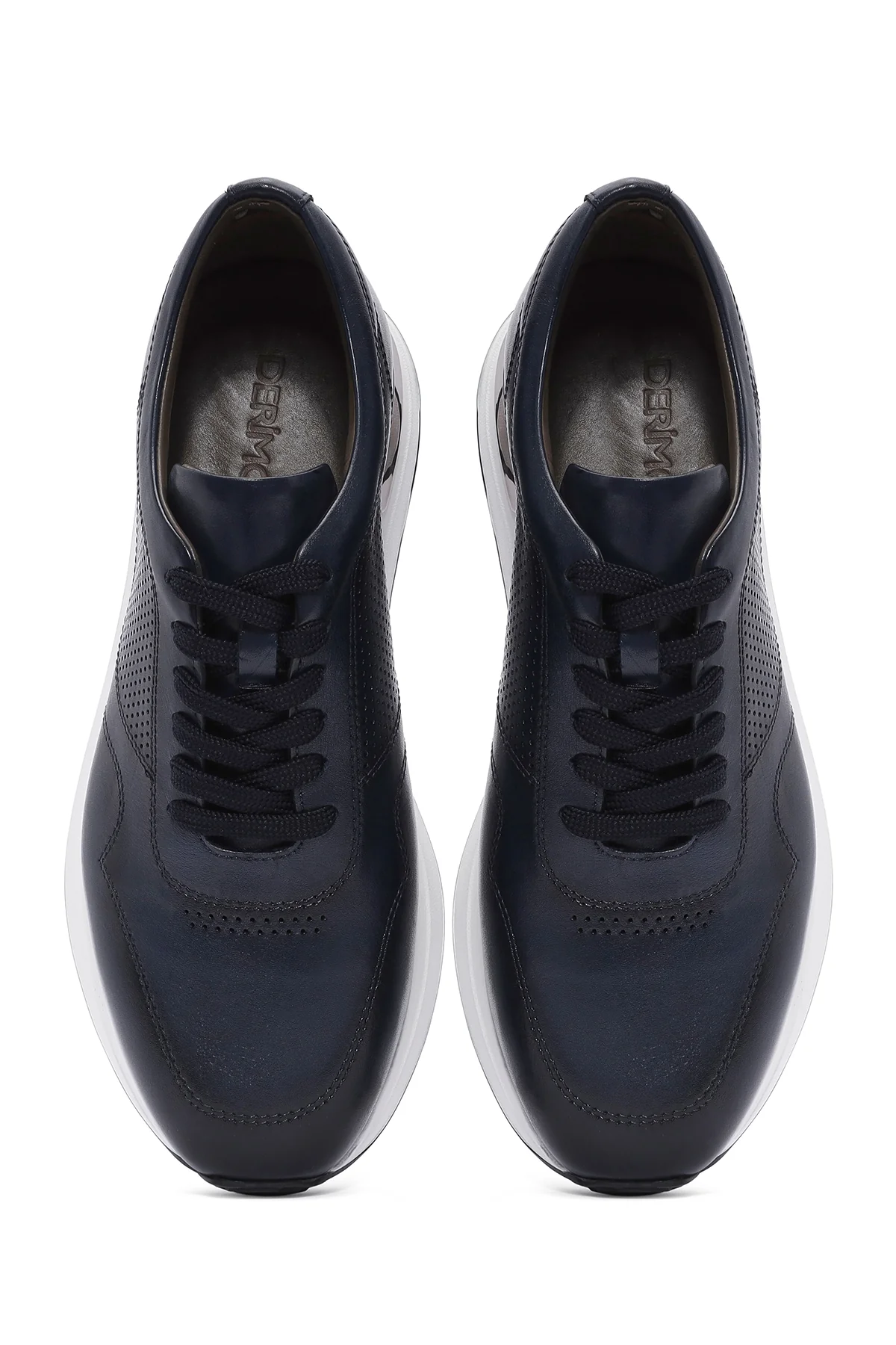 Erkek Lacivert Bağcıklı Kalın Tabanlı Deri Sneaker - Image 7