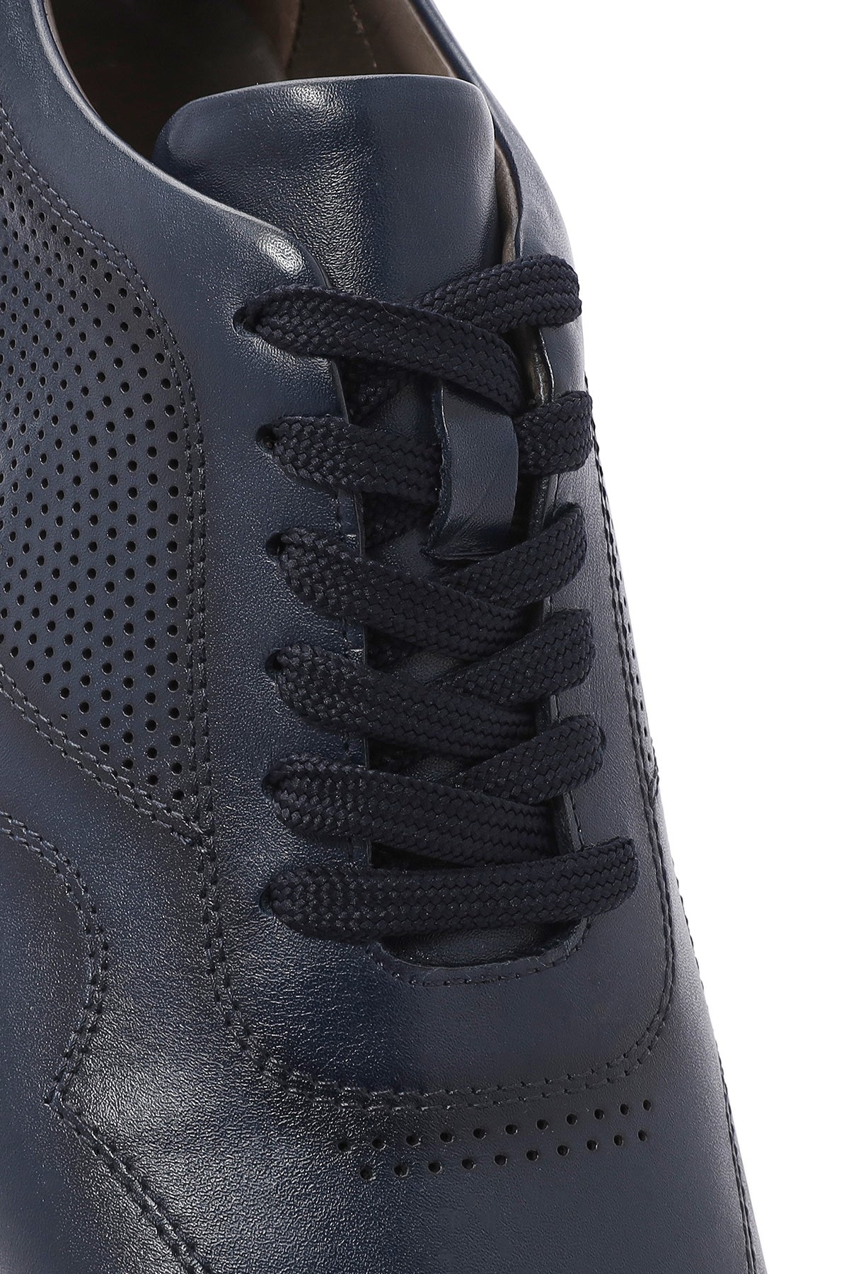 Erkek Lacivert Bağcıklı Kalın Tabanlı Deri Sneaker - Image 9