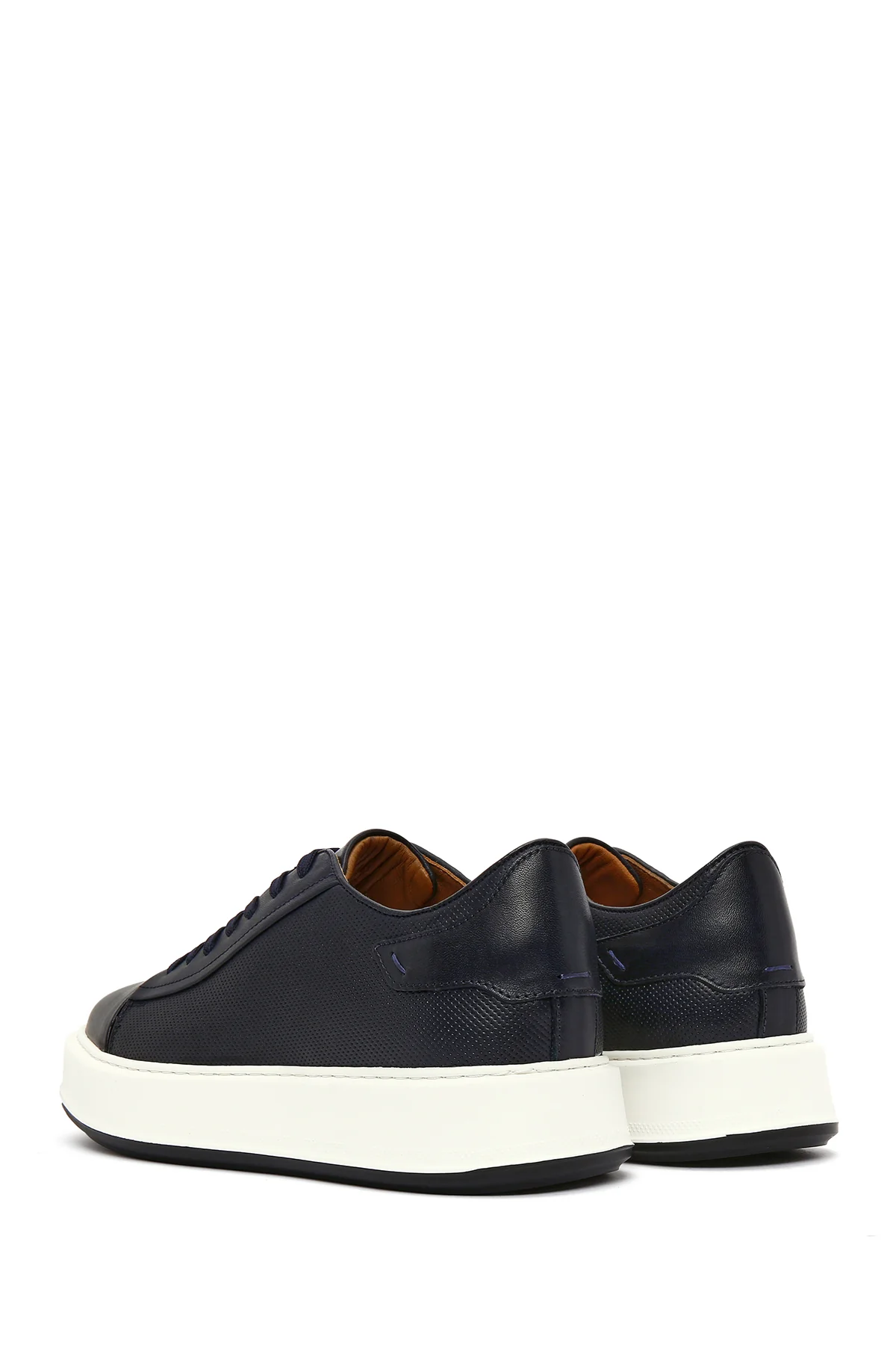 Erkek Lacivert Bağcıklı Kalın Tabanlı Deri Sneaker - Image 5