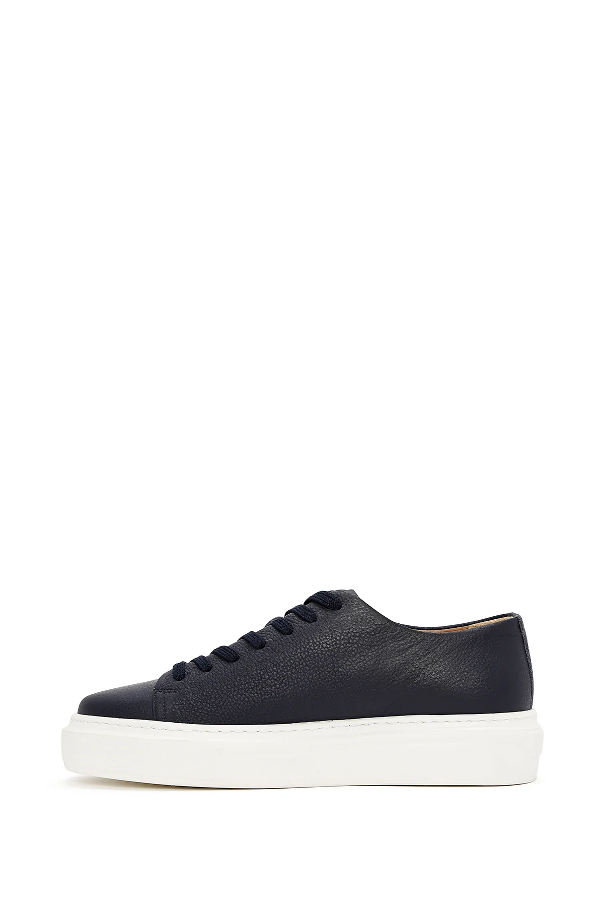 Erkek Lacivert Bağcıklı Kalın Tabanlı Deri Sneaker - Image 2