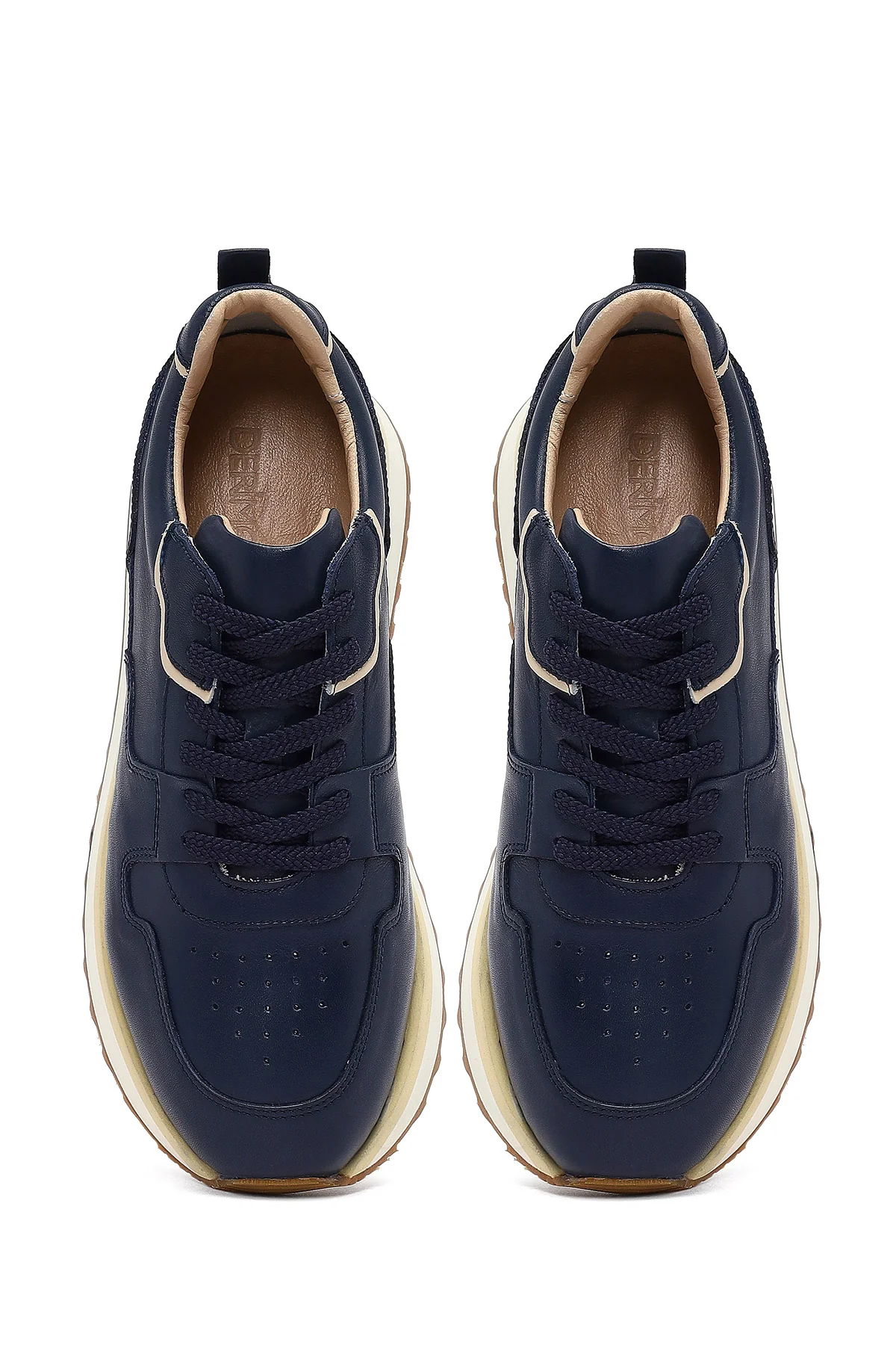 Erkek Lacivert Bağcıklı Kalın Tabanlı Deri Sneaker - Image 7