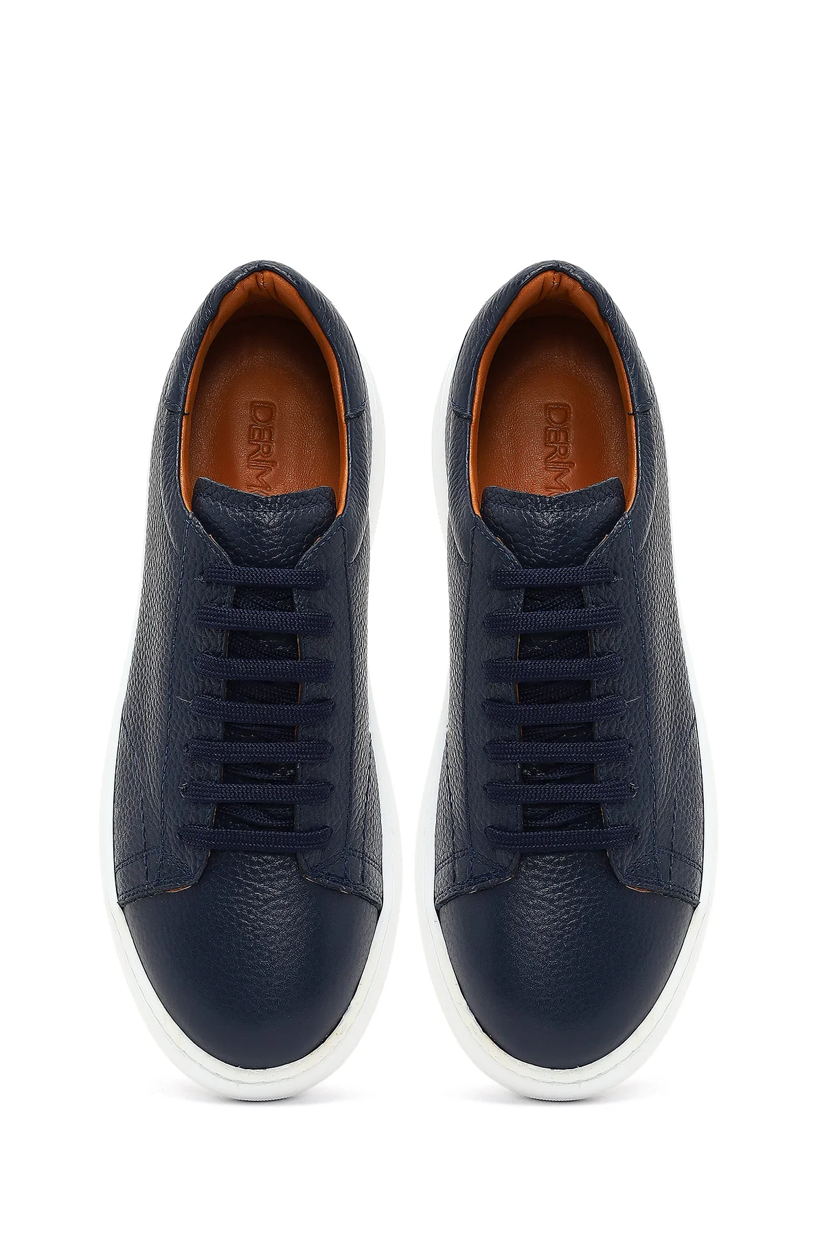 Erkek Lacivert Bağcıklı Kalın Tabanlı Deri Sneaker - Image 7