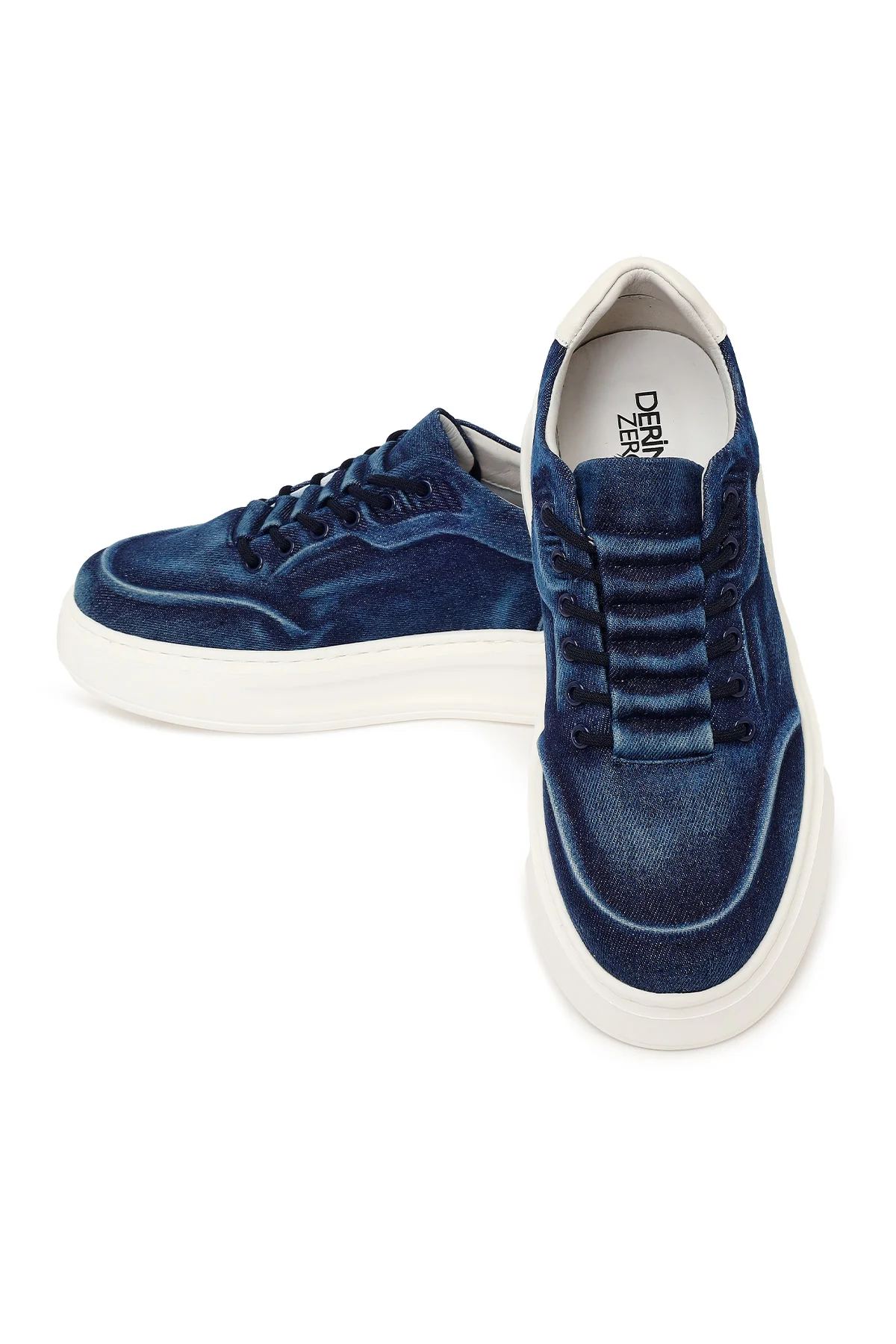 Erkek Lacivert Bağcıklı Kalın Tabanlı Kumaş Sneaker - Image 12