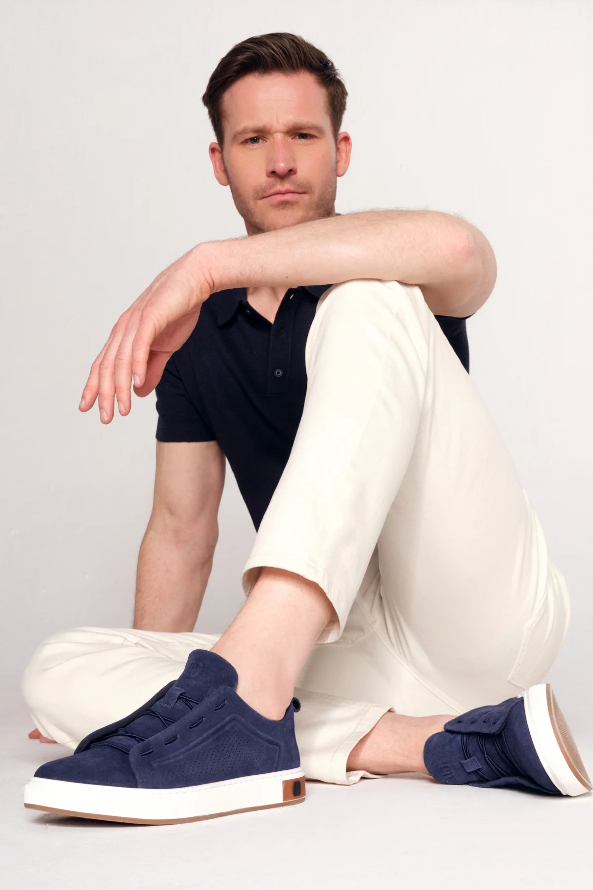Erkek Lacivert Bağcıklı Süet Deri Sneaker - Image 5