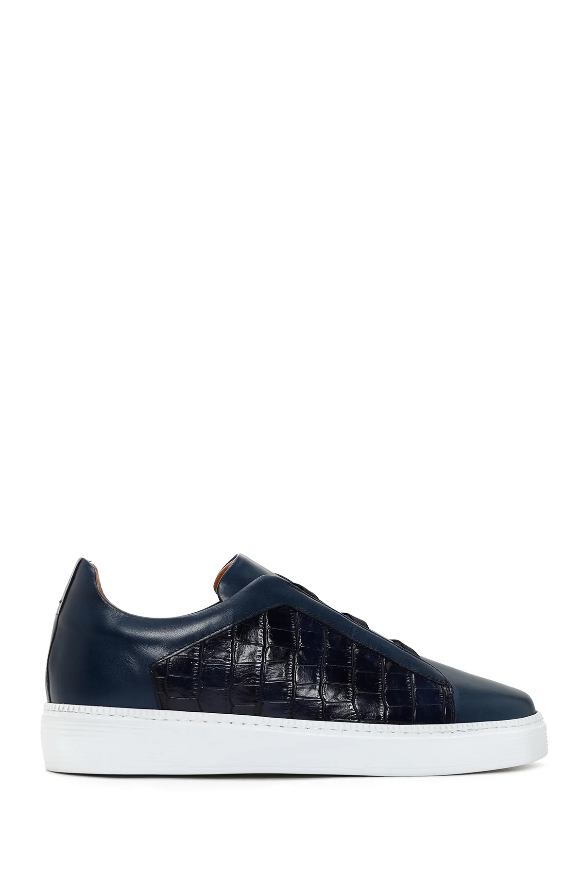 Erkek Lacivert Kroko Deri Sneaker