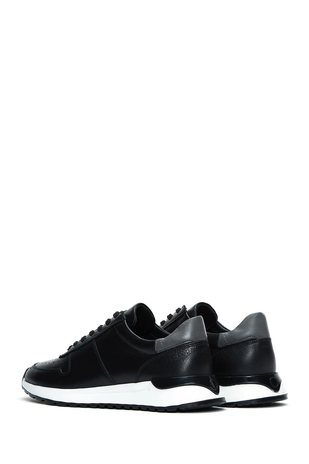 Erkek Siyah Bağcıklı Deri Casual Sneaker - Image 5