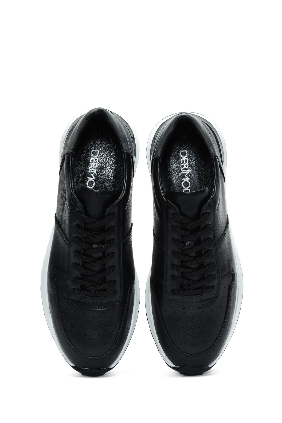 Erkek Siyah Bağcıklı Deri Casual Sneaker - Image 6