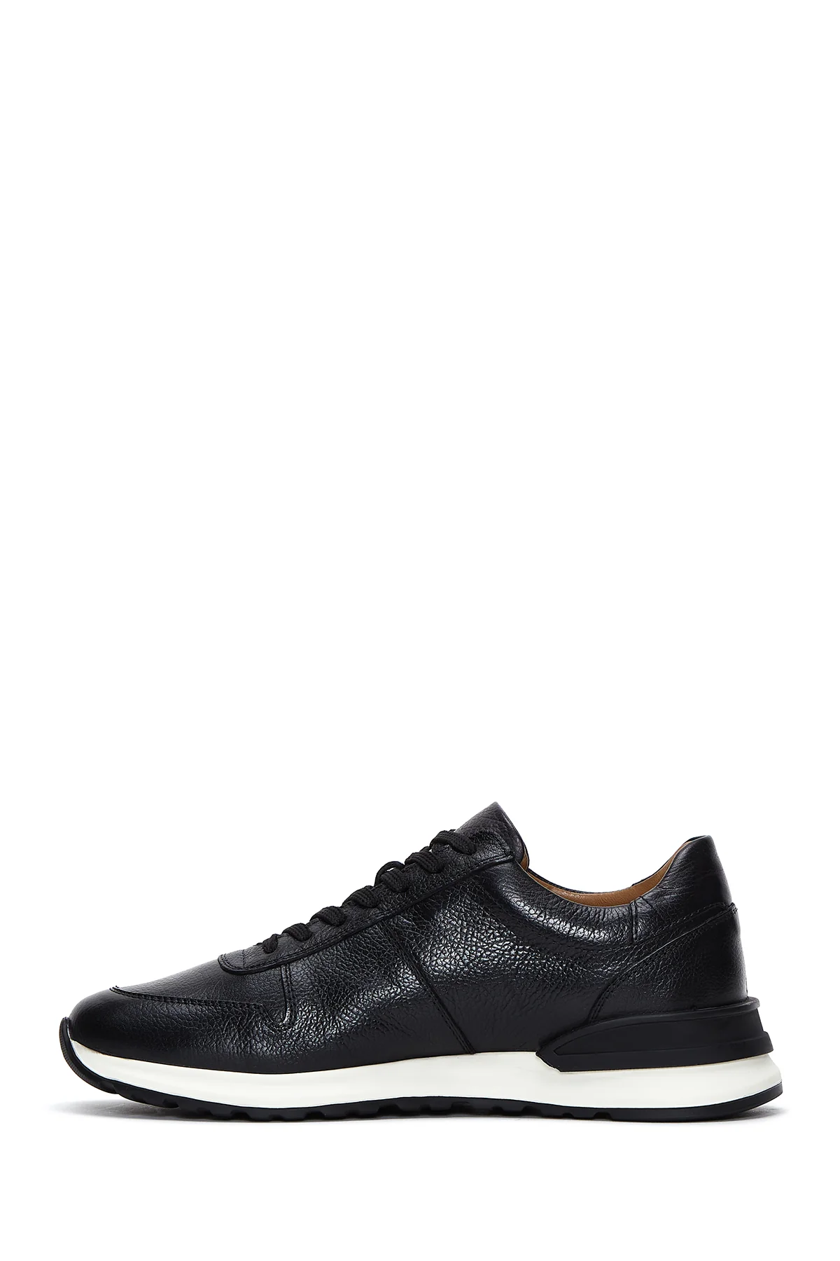 Erkek Siyah Bağcıklı Deri Casual Sneaker - Image 2