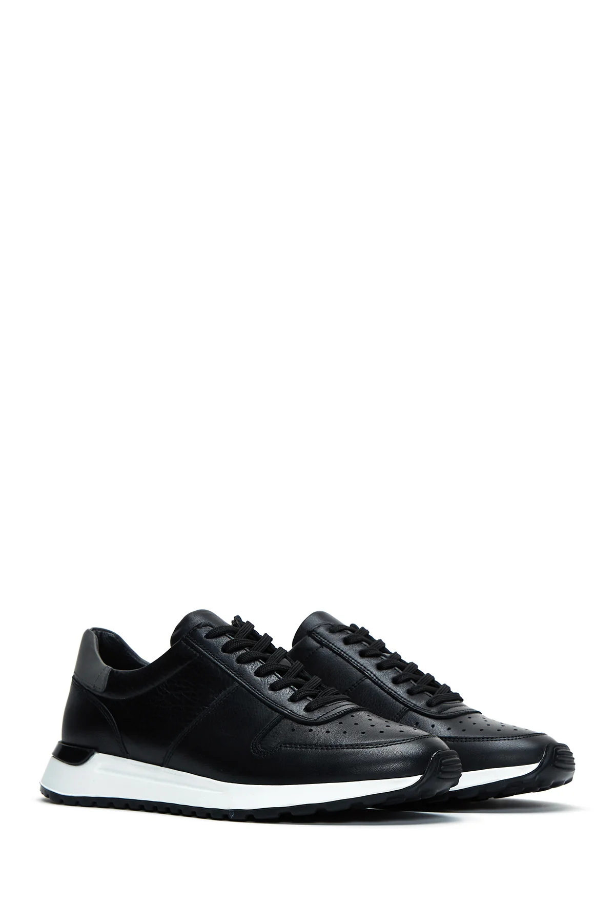 Erkek Siyah Bağcıklı Deri Casual Sneaker - Image 3
