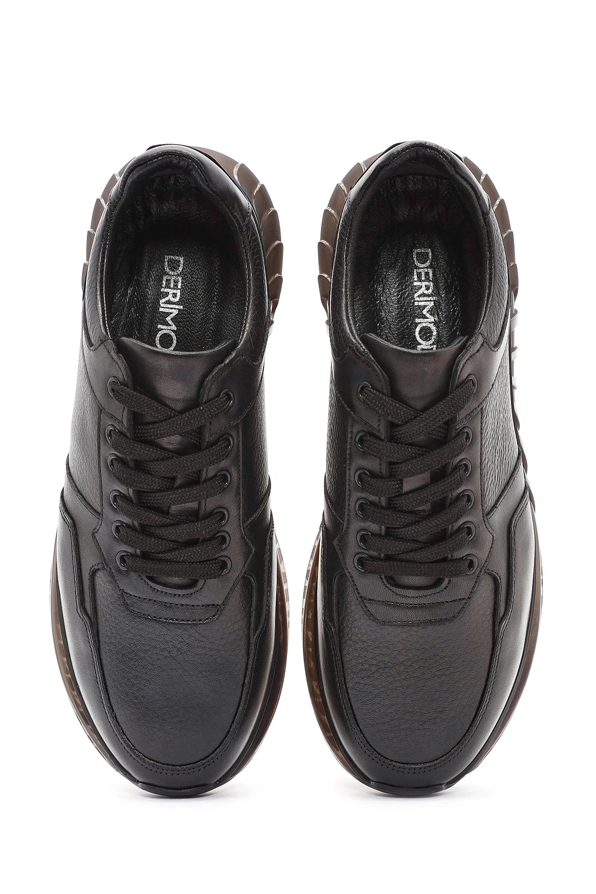 Erkek Siyah Bağcıklı Deri Casual Sneaker - Image 6