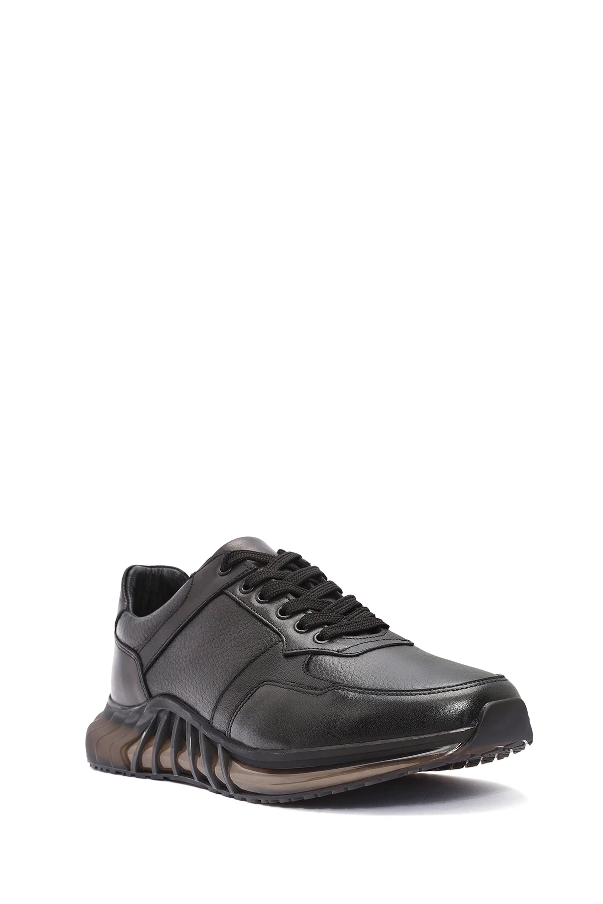 Erkek Siyah Bağcıklı Deri Casual Sneaker - Image 7