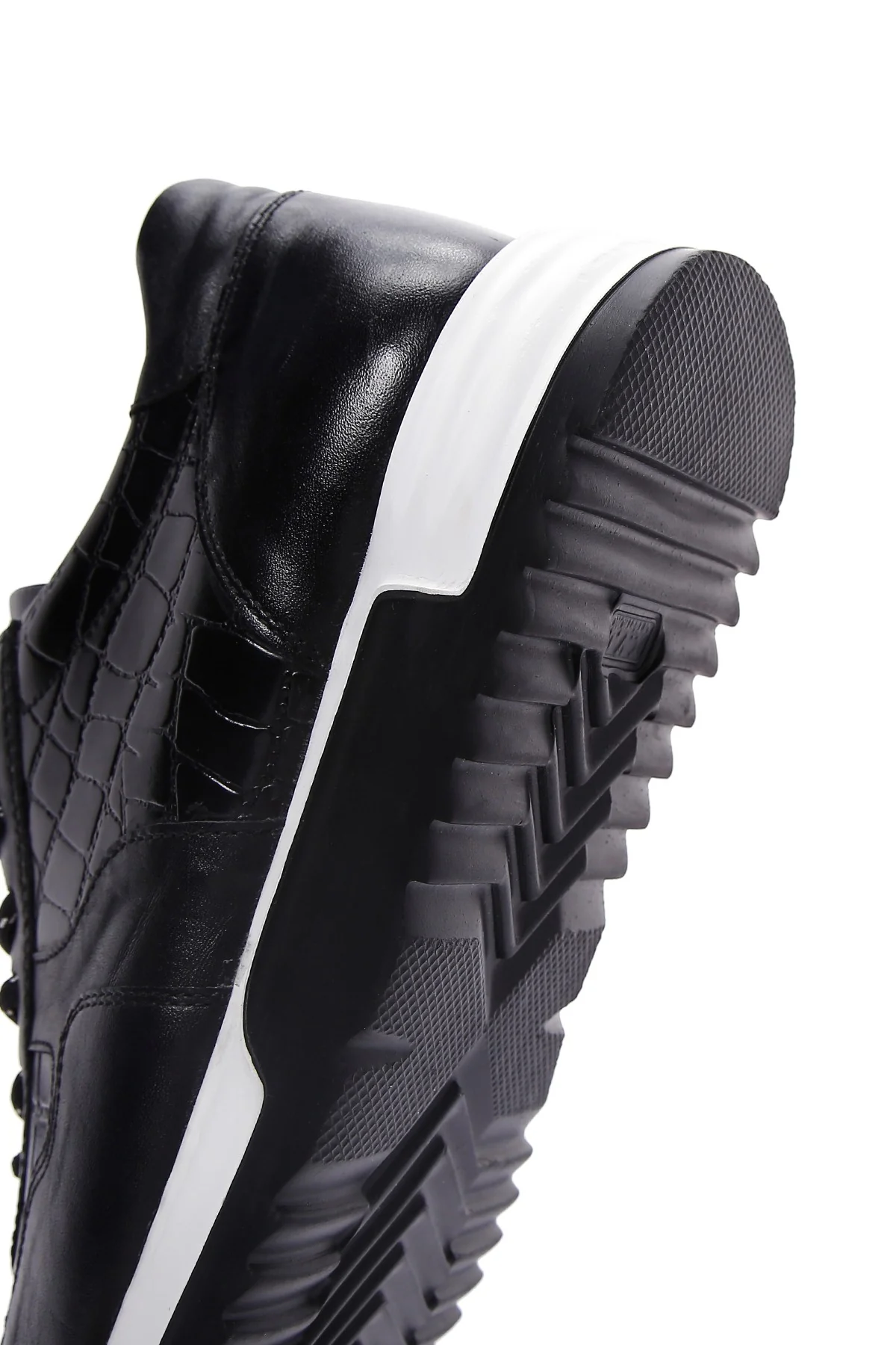 Erkek Siyah Bağcıklı Deri Casual Sneaker - Image 10