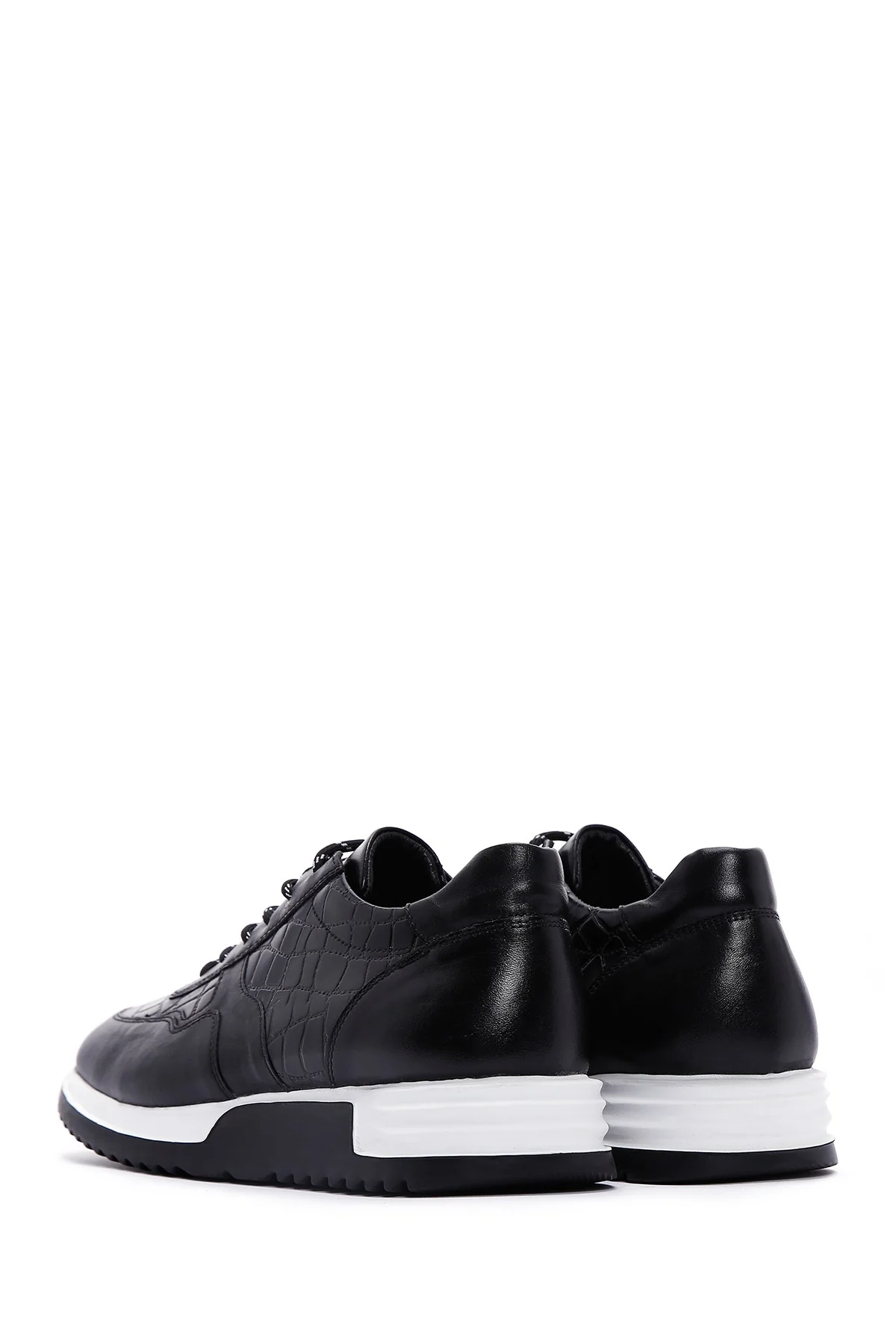 Erkek Siyah Bağcıklı Deri Casual Sneaker - Image 5