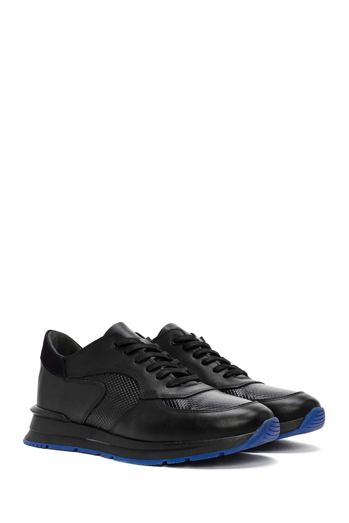 Erkek Siyah Bağcıklı Deri Casual Sneaker - Image 3