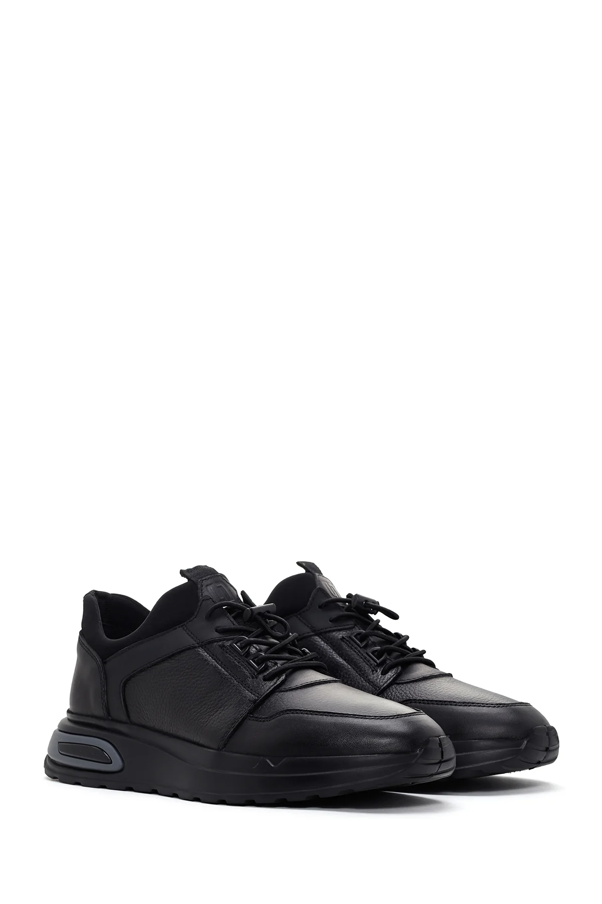 Erkek Siyah Bağcıklı Deri Casual Sneaker - Image 3