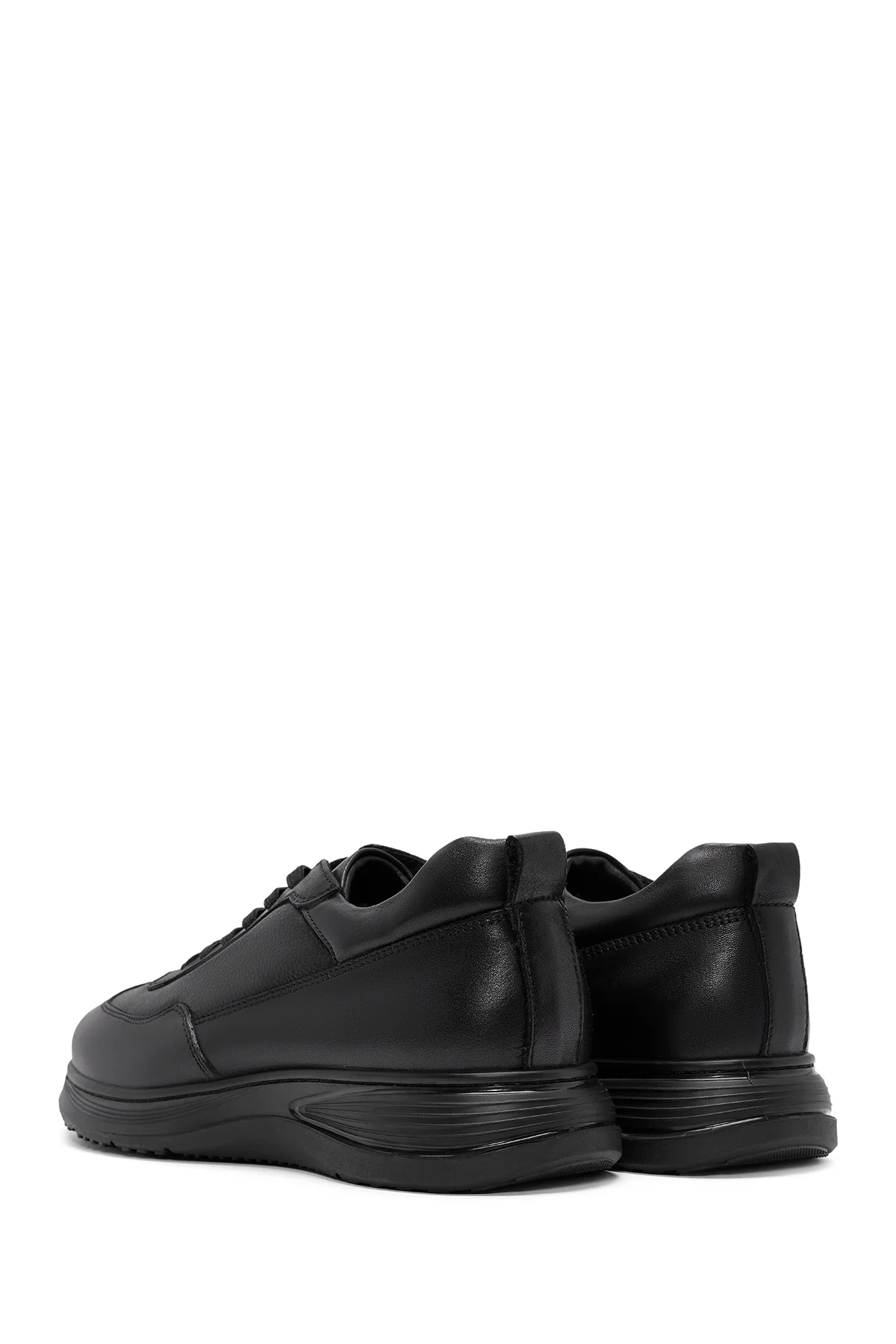 Erkek Siyah Bağcıklı Deri Casual Sneaker - Image 5