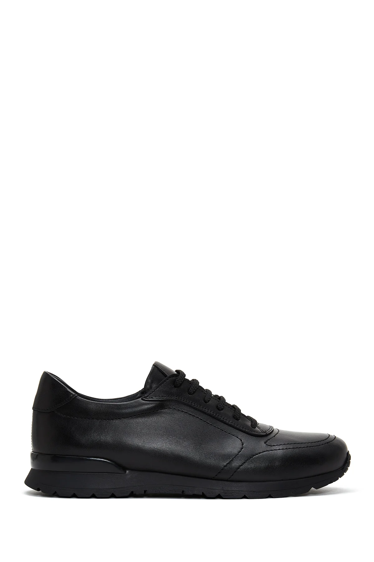 Erkek Siyah Bağcıklı Deri Casual Sneaker