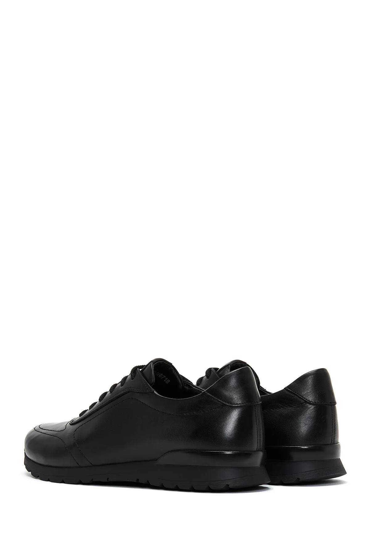 Erkek Siyah Bağcıklı Deri Casual Sneaker - Image 5