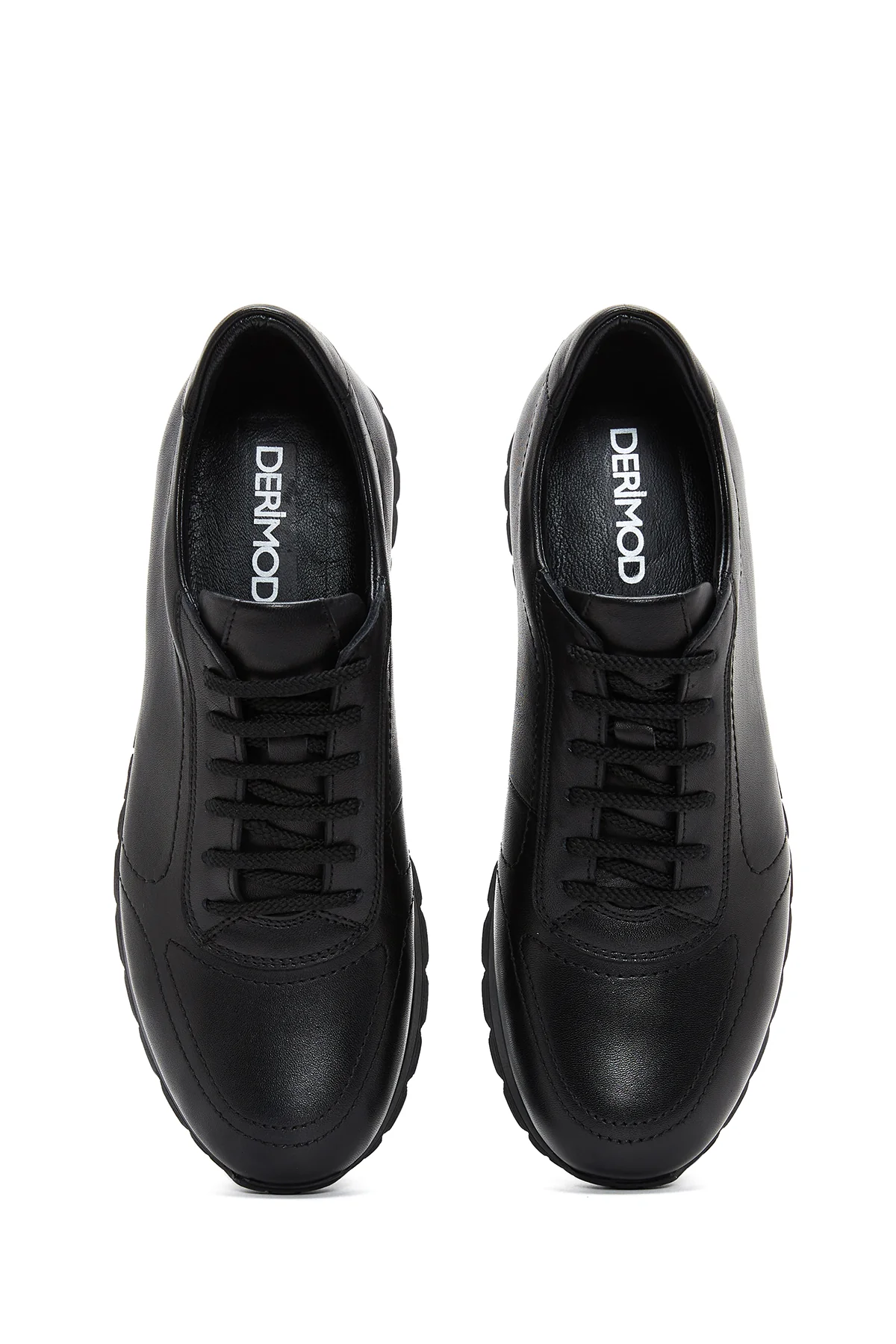 Erkek Siyah Bağcıklı Deri Casual Sneaker - Image 6