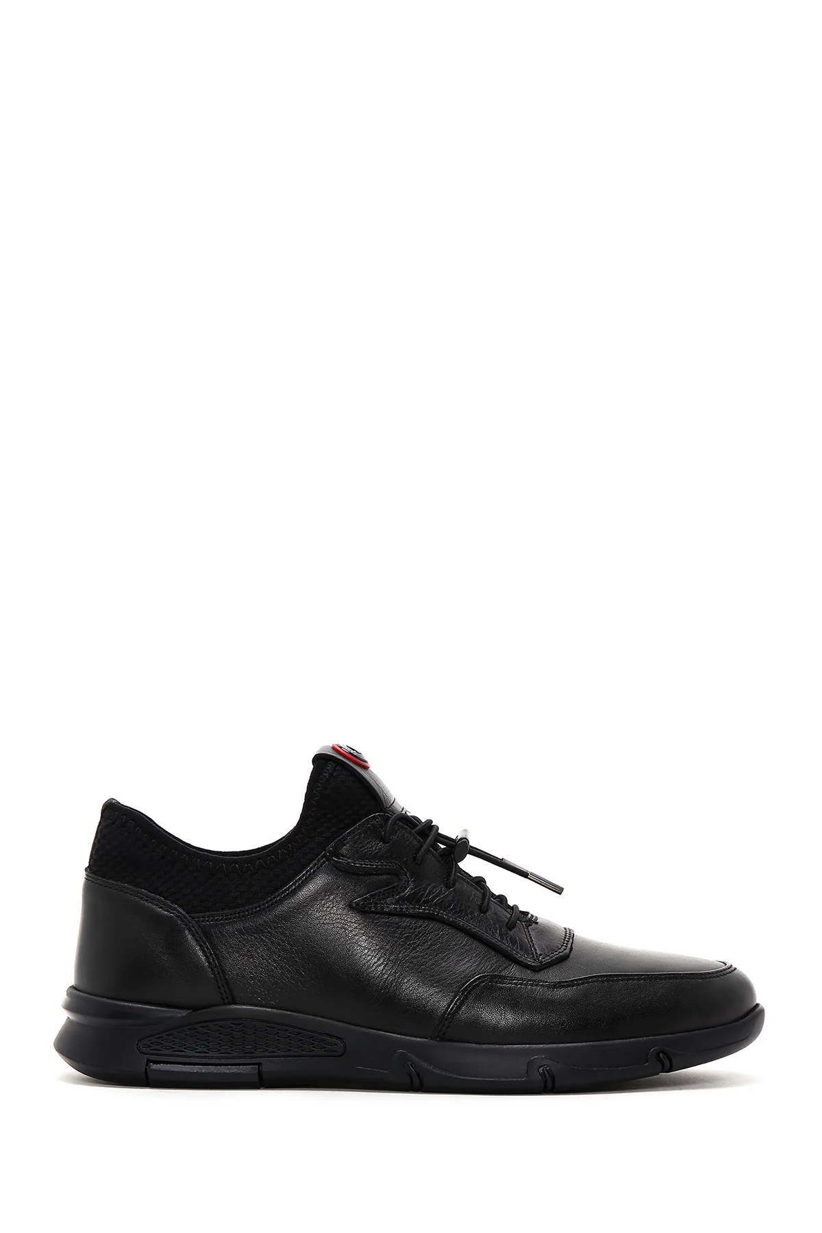 Erkek Siyah Bağcıklı Deri Casual Sneaker