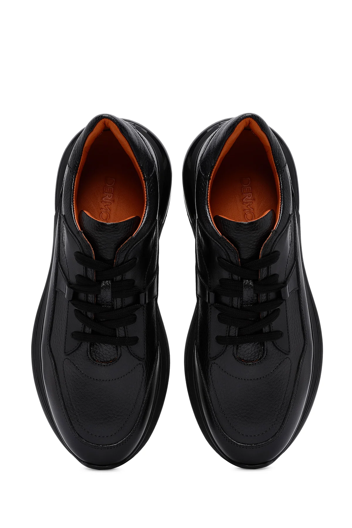 Erkek Siyah Bağcıklı Deri Casual Sneaker - Image 7