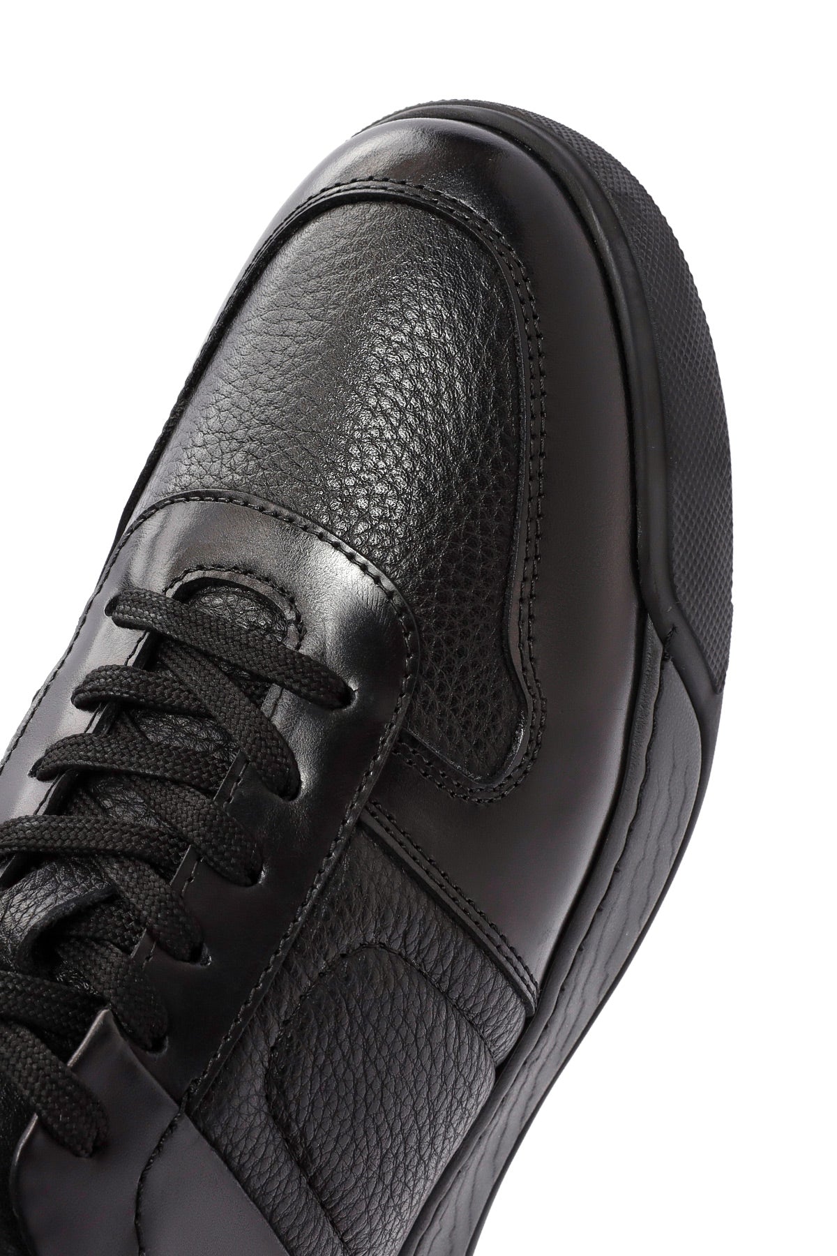 Erkek Siyah Bağcıklı Deri Casual Sneaker - Image 10