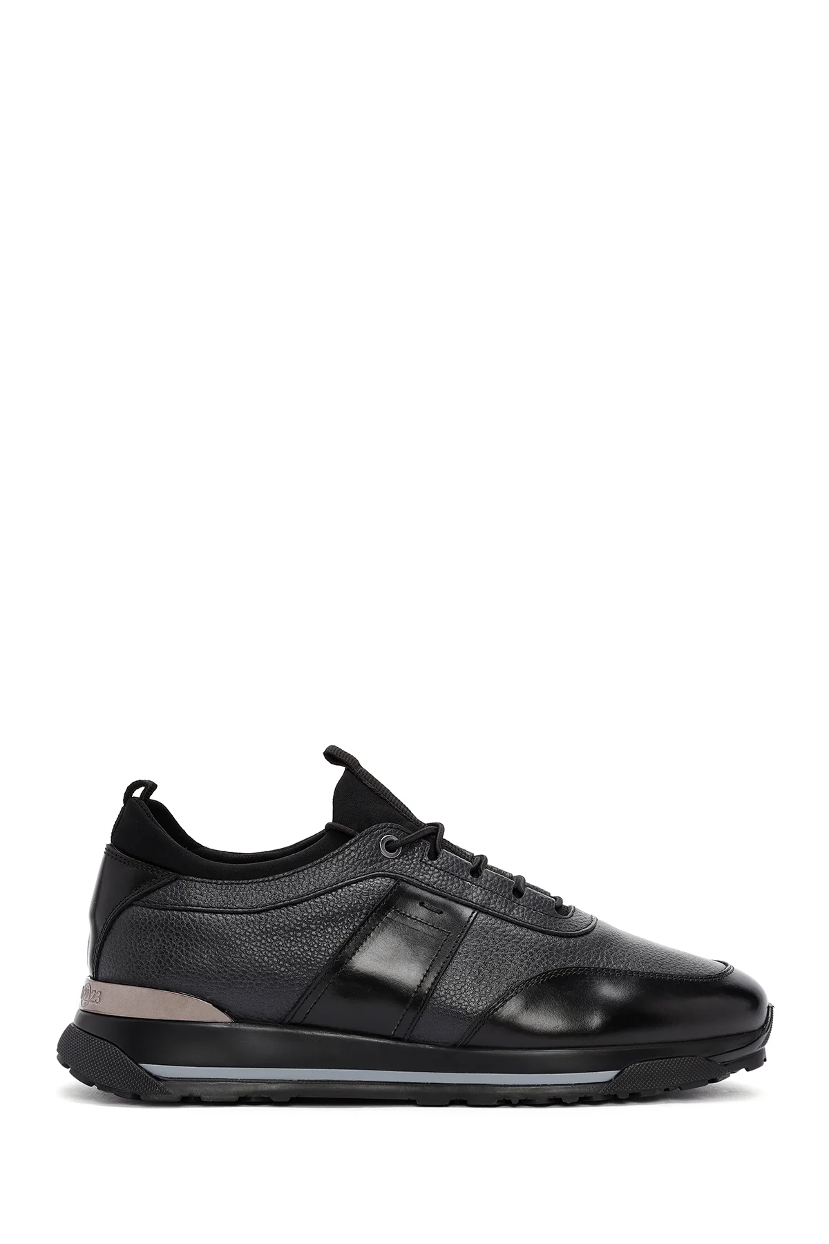Erkek Siyah Bağcıklı Deri Casual Sneaker