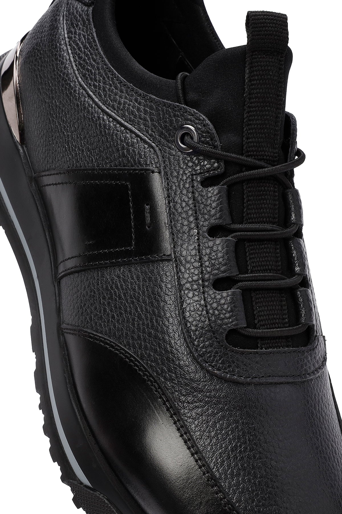 Erkek Siyah Bağcıklı Deri Casual Sneaker - Image 10