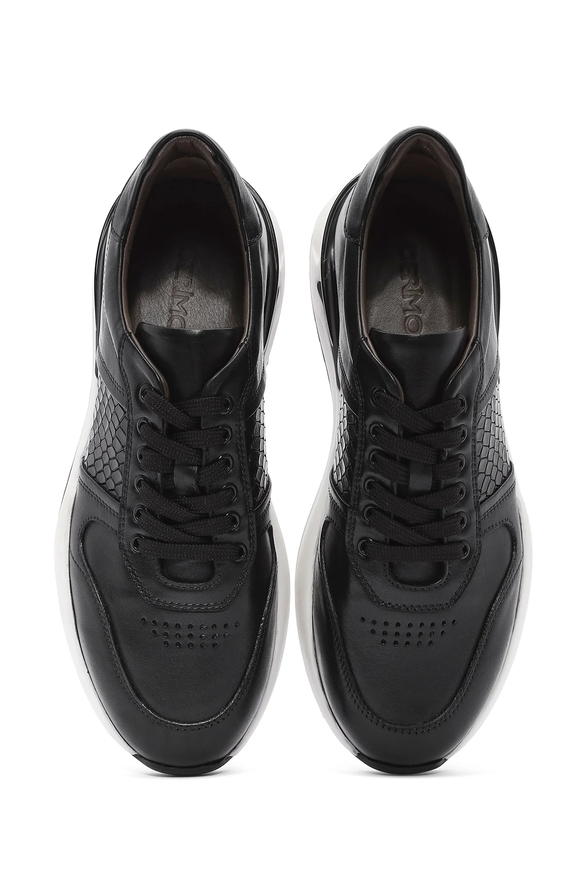 Erkek Siyah Bağcıklı Deri Casual Sneaker - Image 7