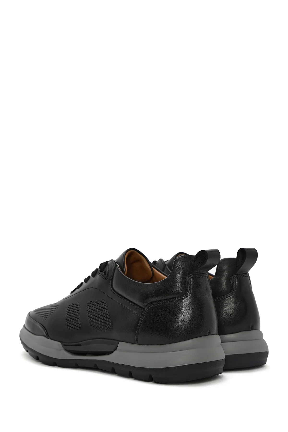Erkek Siyah Bağcıklı Deri Casual Sneaker - Image 5