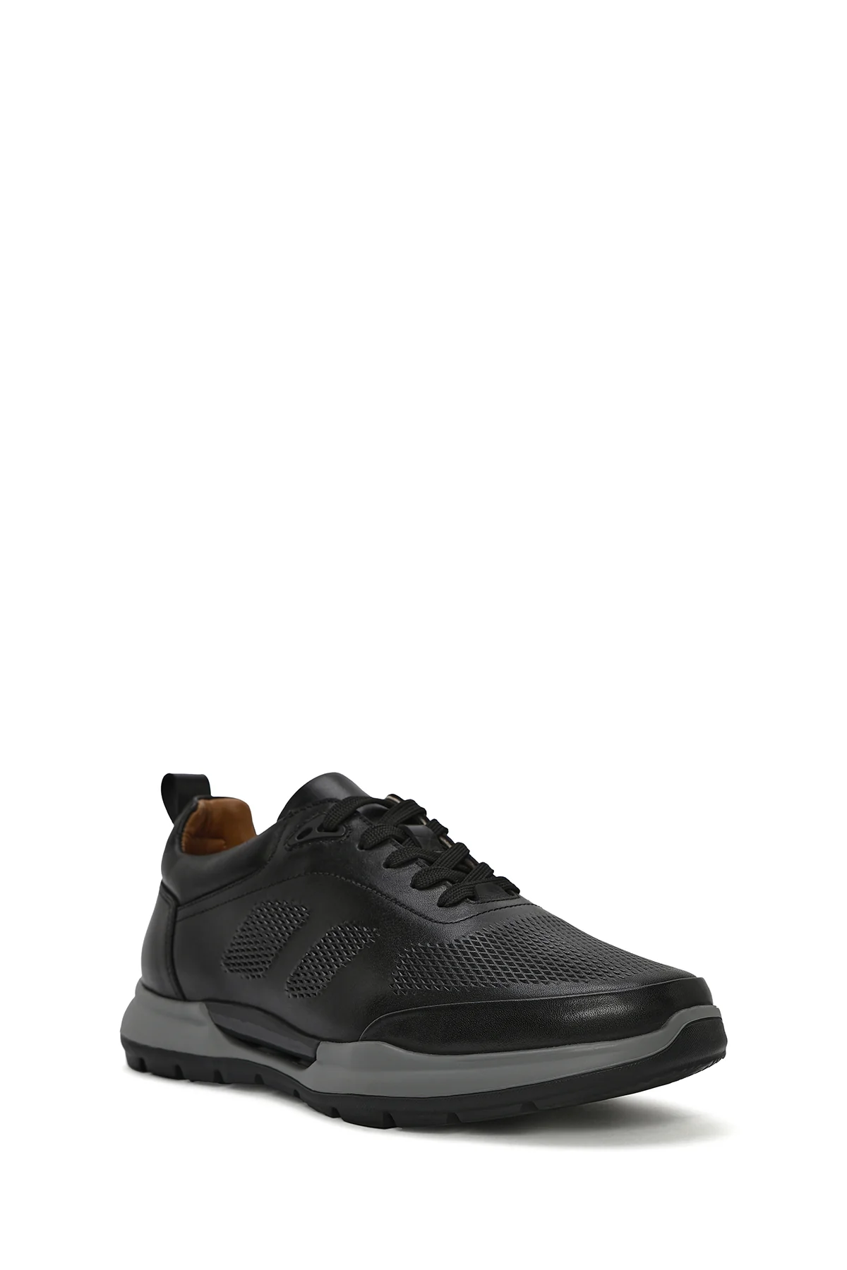 Erkek Siyah Bağcıklı Deri Casual Sneaker - Image 6