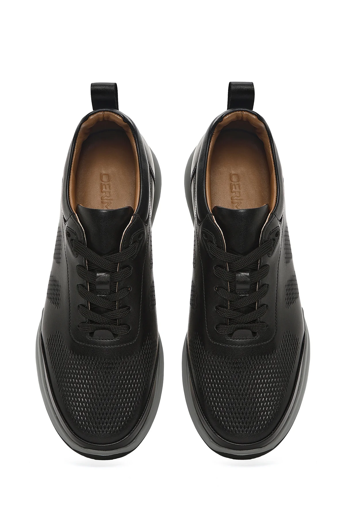 Erkek Siyah Bağcıklı Deri Casual Sneaker - Image 7
