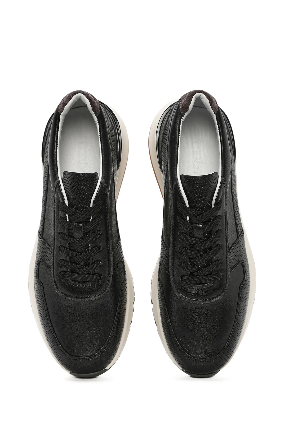 Erkek Siyah Bağcıklı Deri Casual Sneaker - Image 7