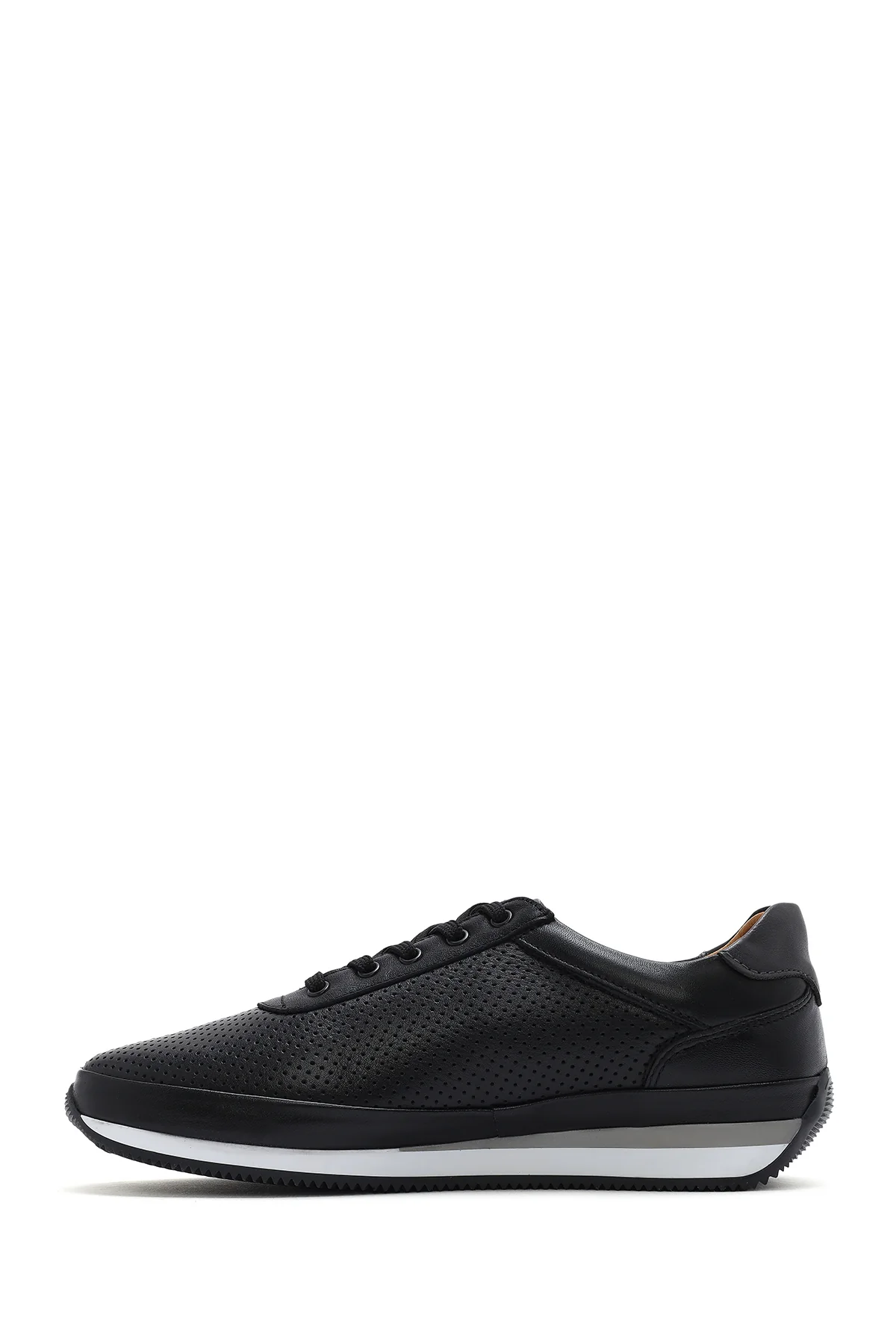 Erkek Siyah Bağcıklı Deri Casual Sneaker - Image 2
