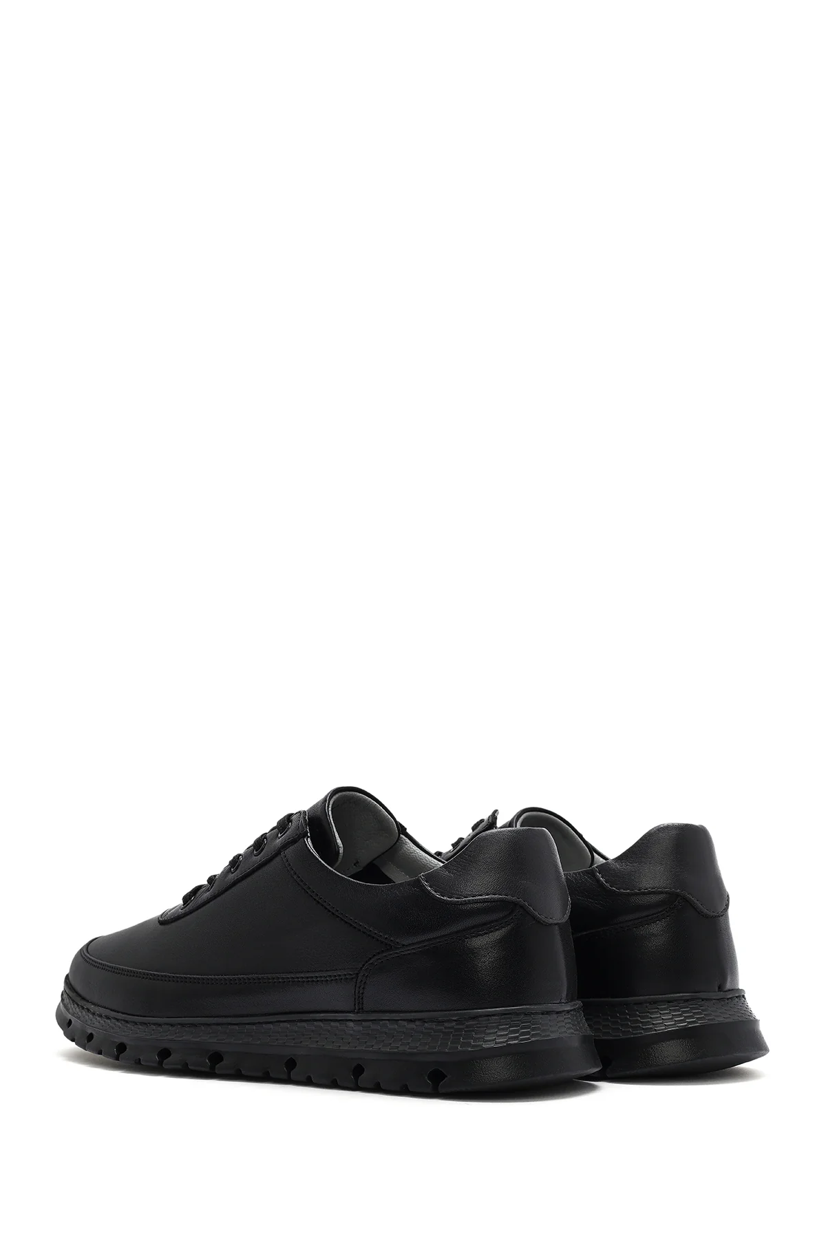 Erkek Siyah Bağcıklı Deri Casual Sneaker - Image 5