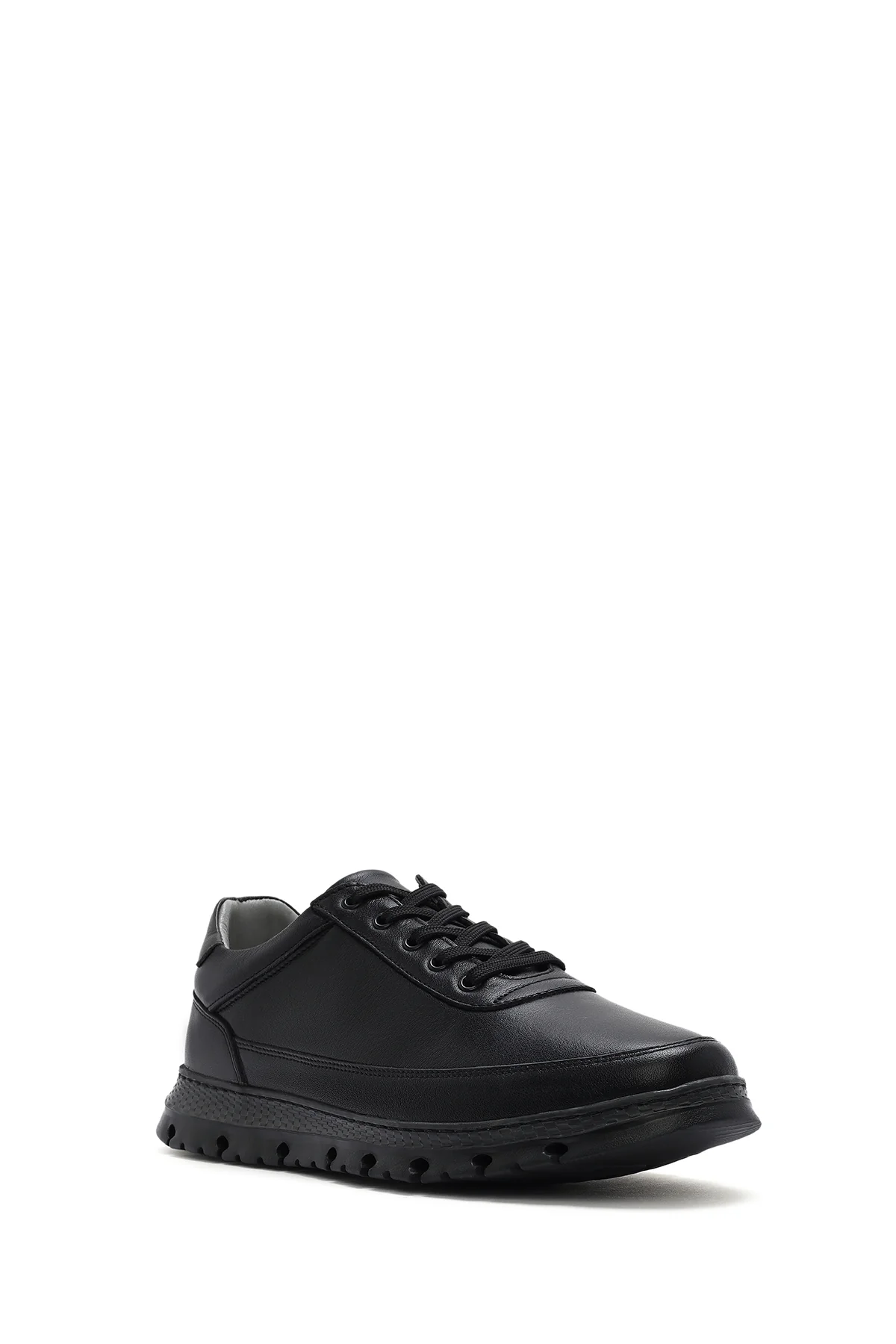 Erkek Siyah Bağcıklı Deri Casual Sneaker - Image 6