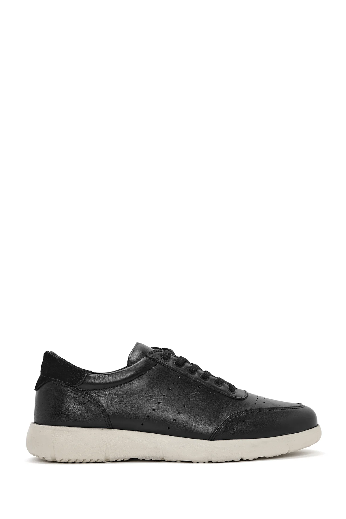 Erkek Siyah Bağcıklı Deri Casual Sneaker