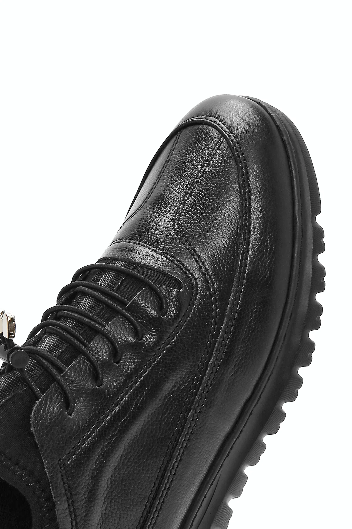 Erkek Siyah Bağcıklı Deri Casual Sneaker - Image 8